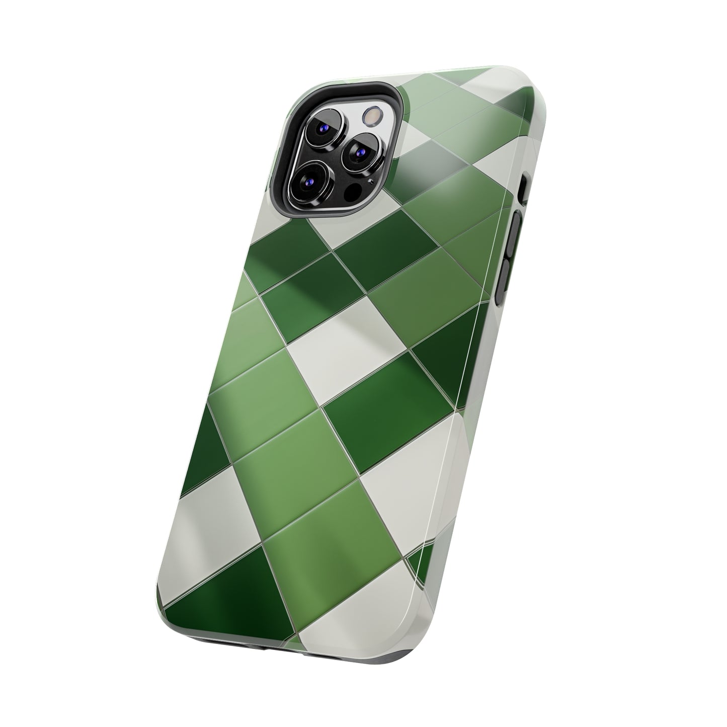 Checkered green, iPhone 7, 8, X, 11, 12, 13, 14, 15+ case.