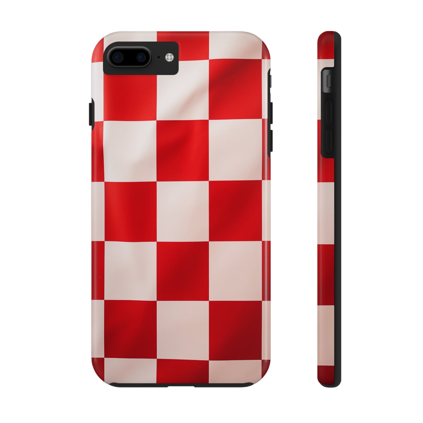 Checkered red, iPhone 7, 8, X, 11, 12, 13, 14, 15+ case.