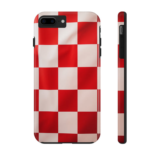 Checkered red, iPhone 7, 8, X, 11, 12, 13, 14, 15+ case.