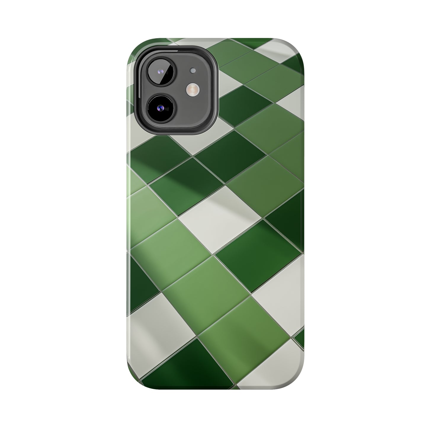 Checkered green, iPhone 7, 8, X, 11, 12, 13, 14, 15+ case.