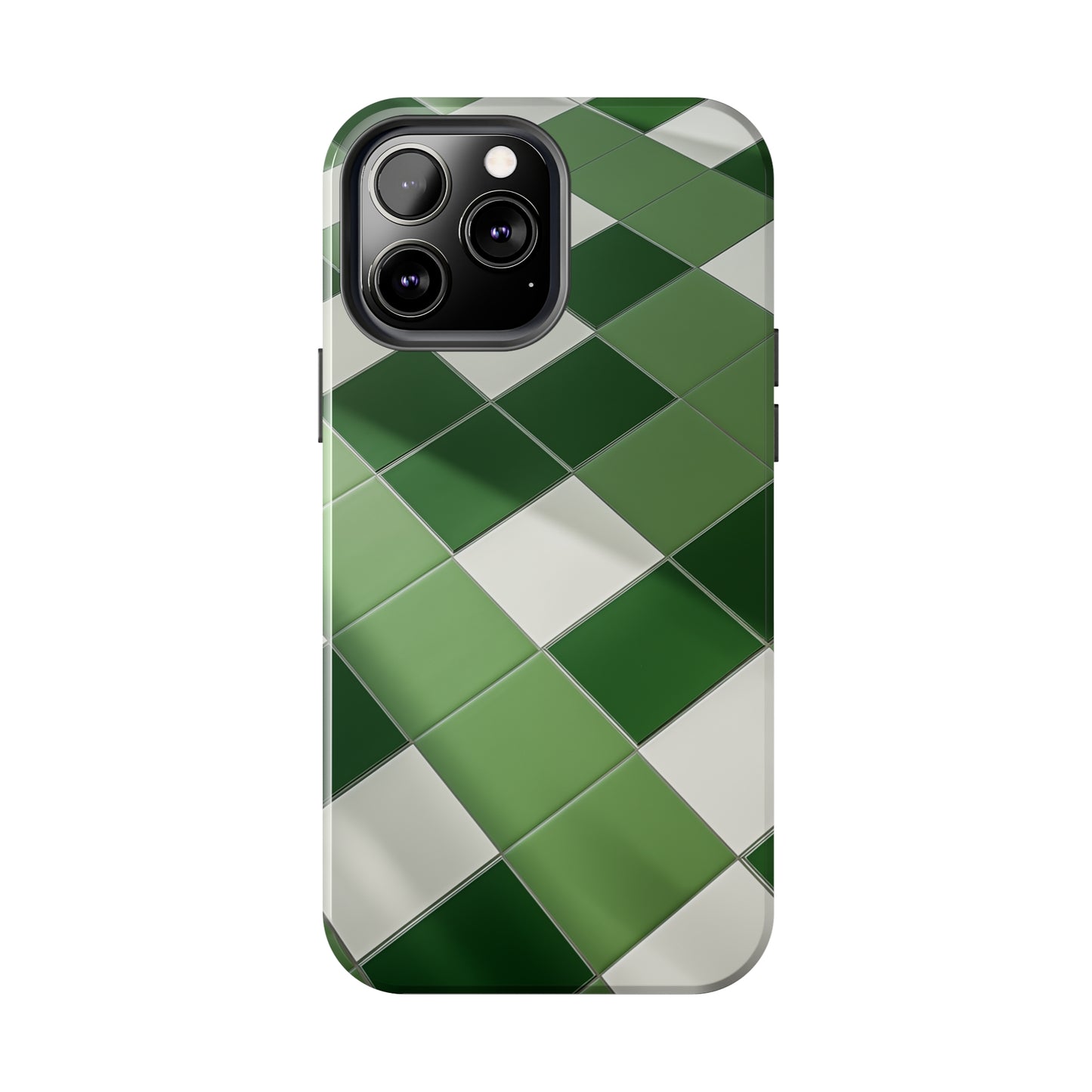 Checkered green, iPhone 7, 8, X, 11, 12, 13, 14, 15+ case.