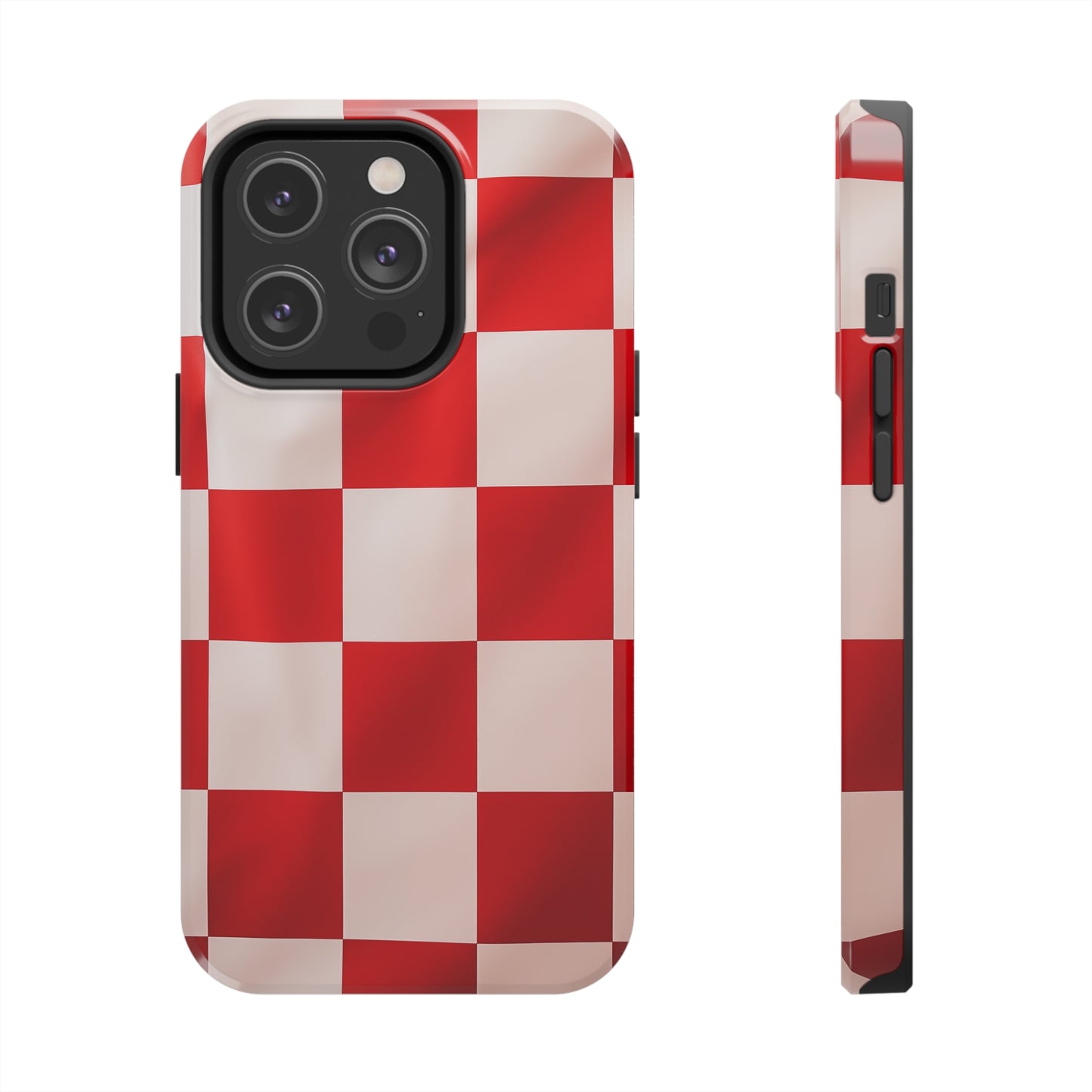 Checkered red, iPhone 7, 8, X, 11, 12, 13, 14, 15+ case.