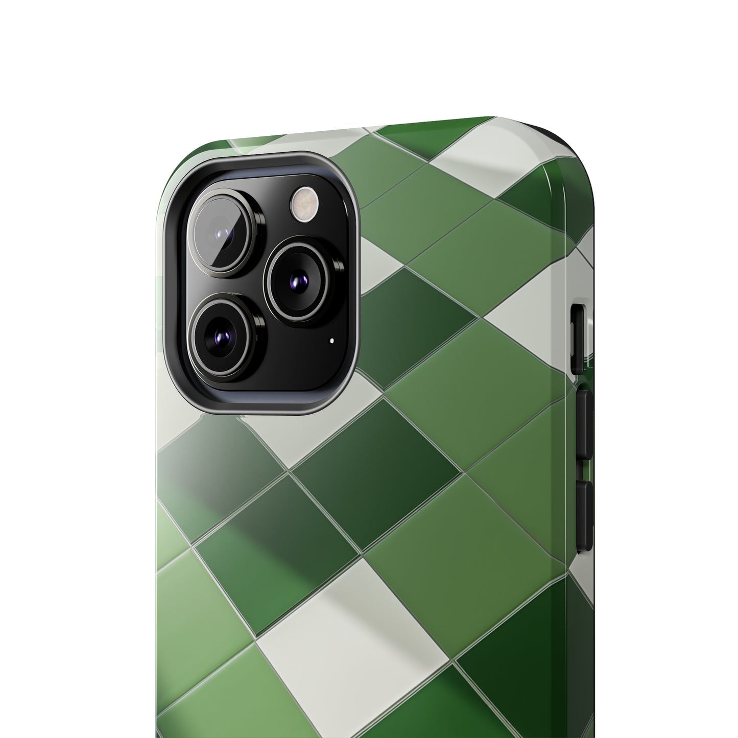 Checkered green, iPhone 7, 8, X, 11, 12, 13, 14, 15+ case.