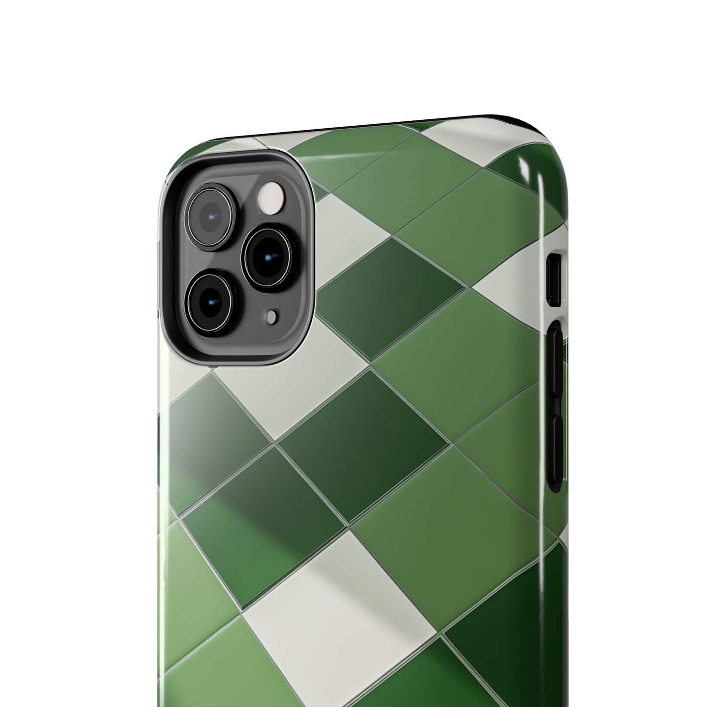 Checkered green, iPhone 7, 8, X, 11, 12, 13, 14, 15+ case.