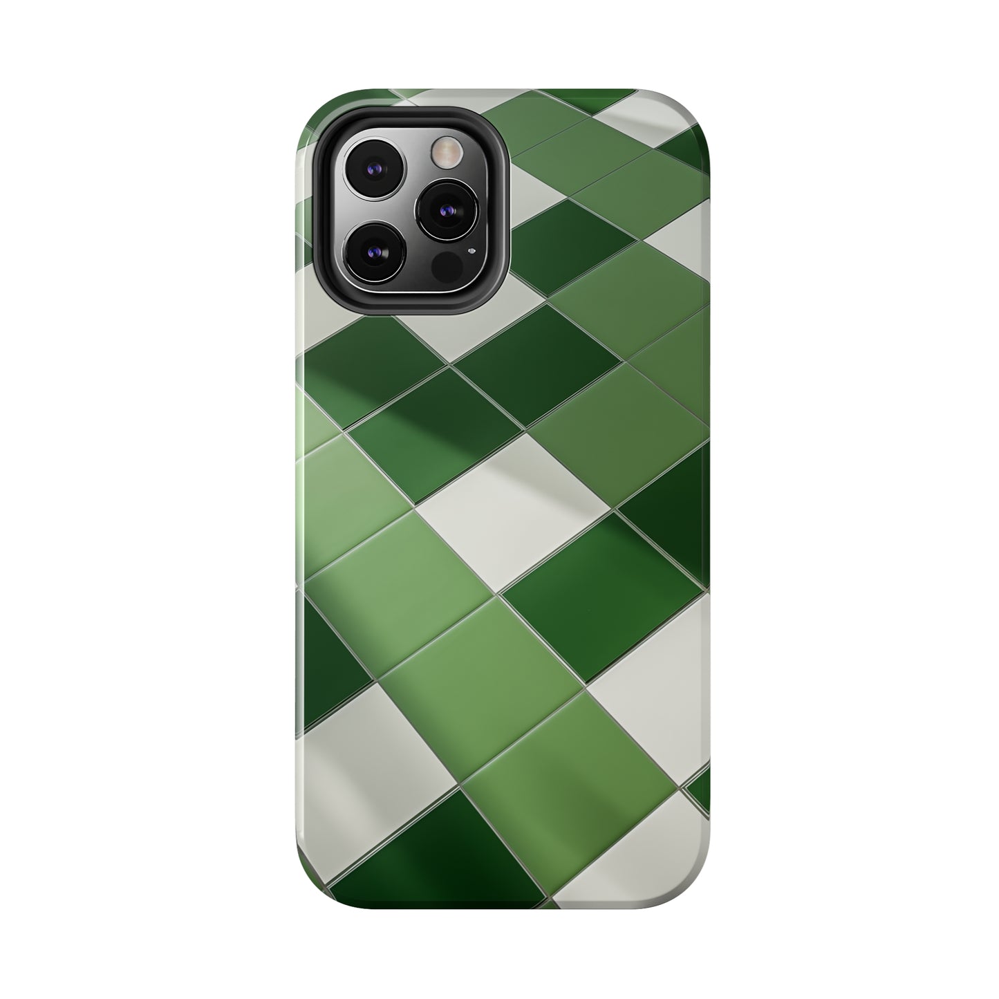 Checkered green, iPhone 7, 8, X, 11, 12, 13, 14, 15+ case.