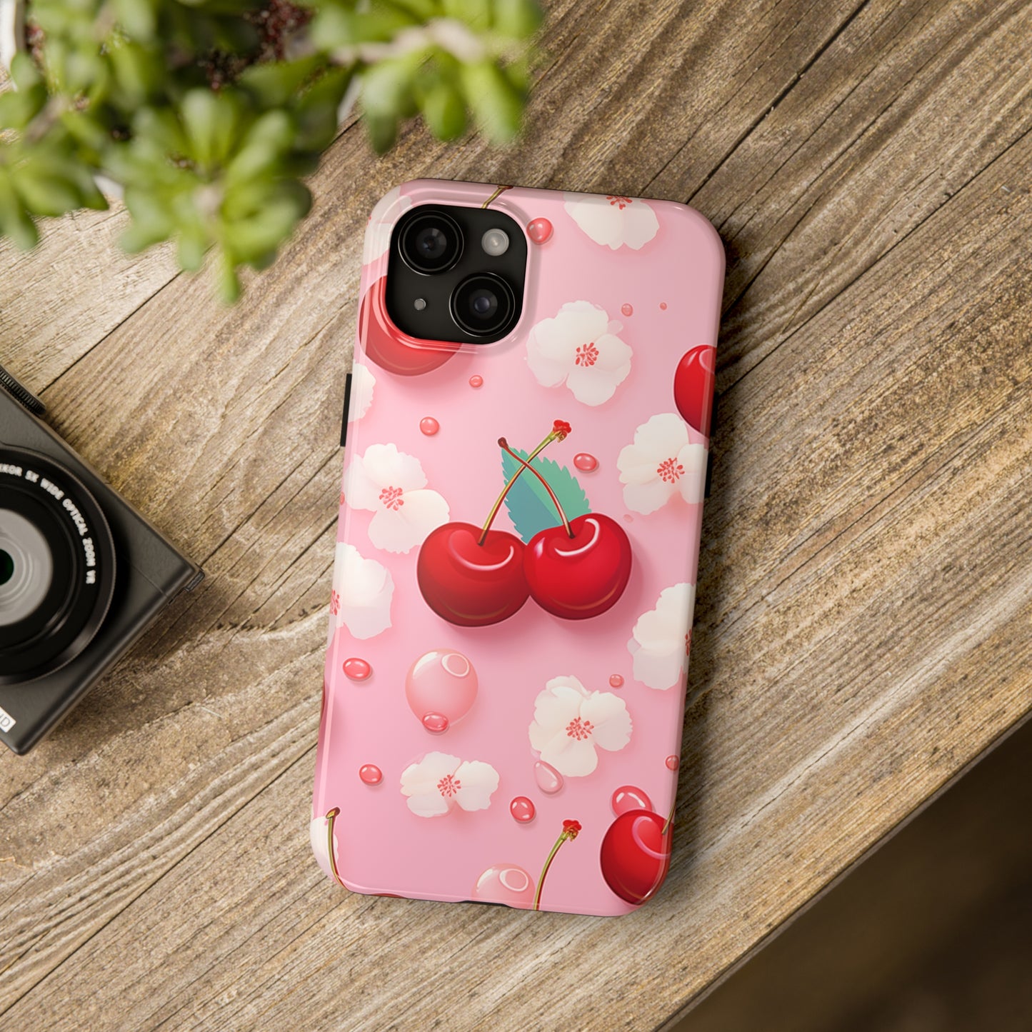 Cherries and Cherry Blossoms #02, iPhone 7, 8, X, 11, 12, 13, 14, 15+ case.