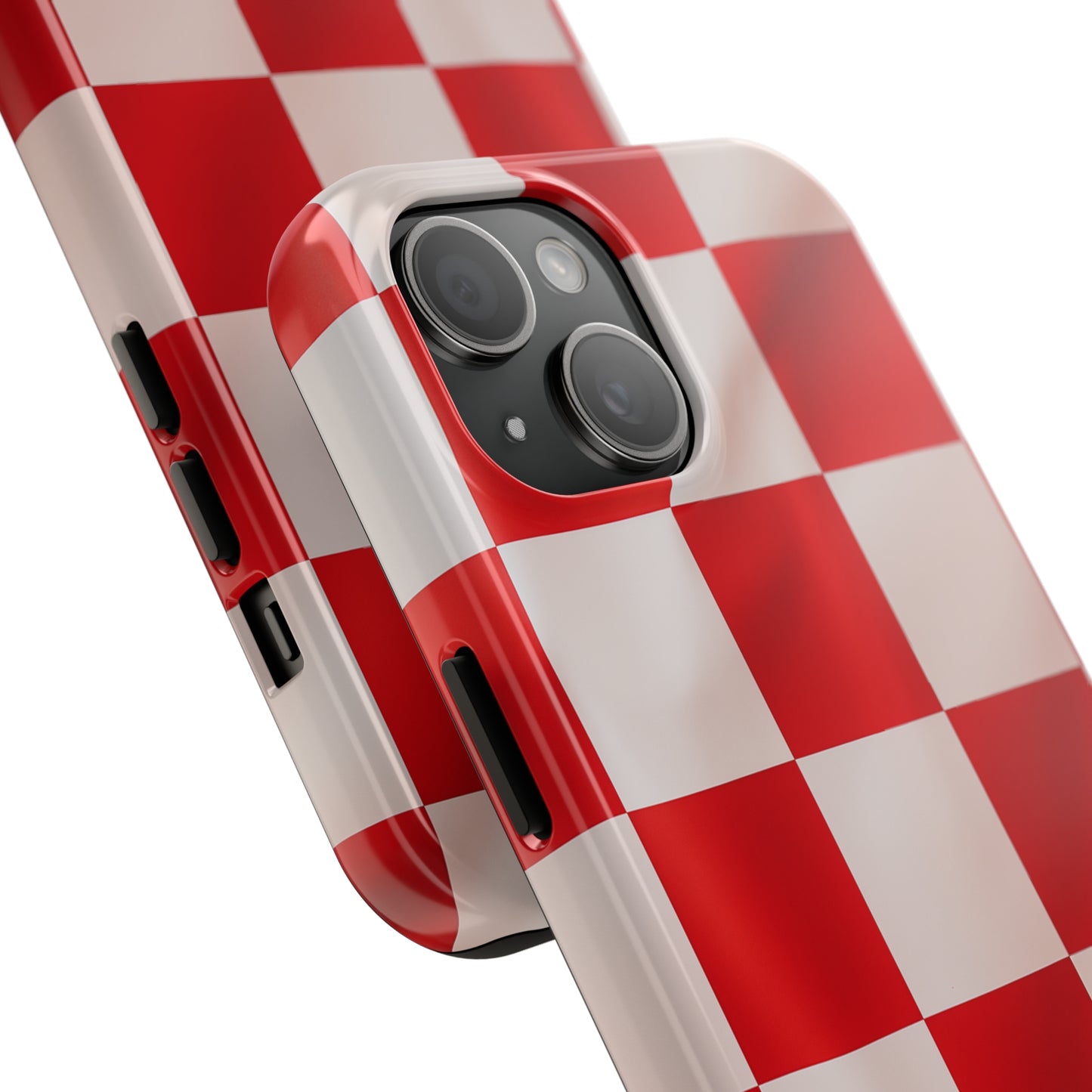 Checkered red, iPhone 7, 8, X, 11, 12, 13, 14, 15+ case.