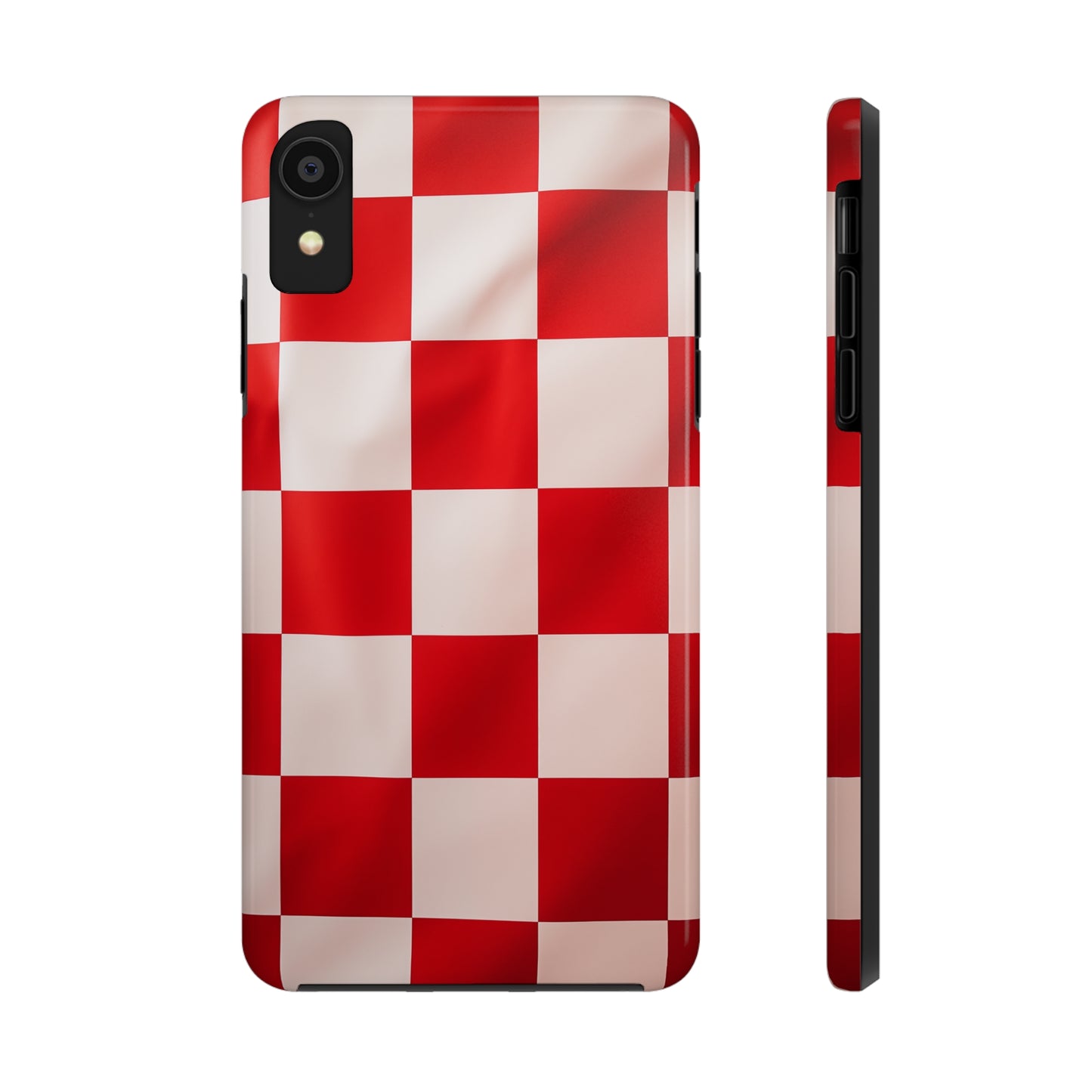 Checkered red, iPhone 7, 8, X, 11, 12, 13, 14, 15+ case.