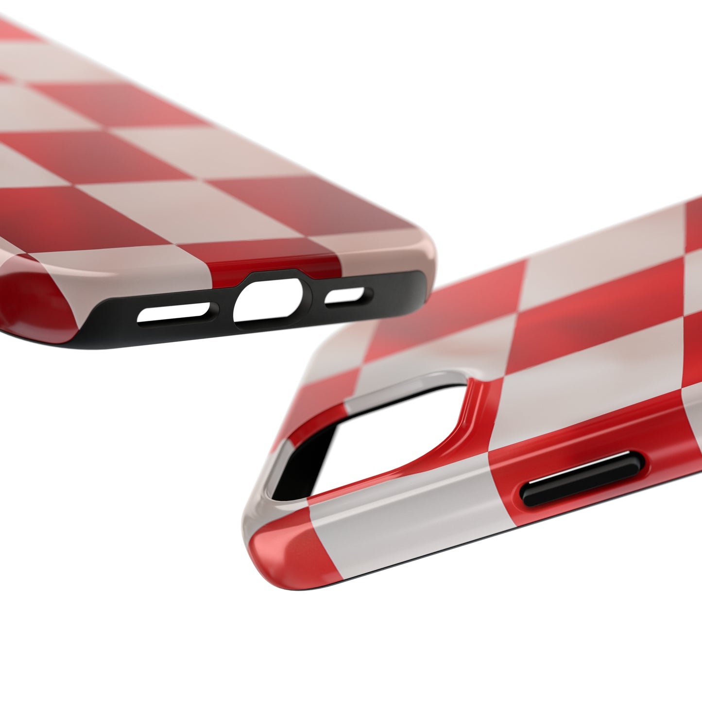 Checkered red, iPhone 7, 8, X, 11, 12, 13, 14, 15+ case.