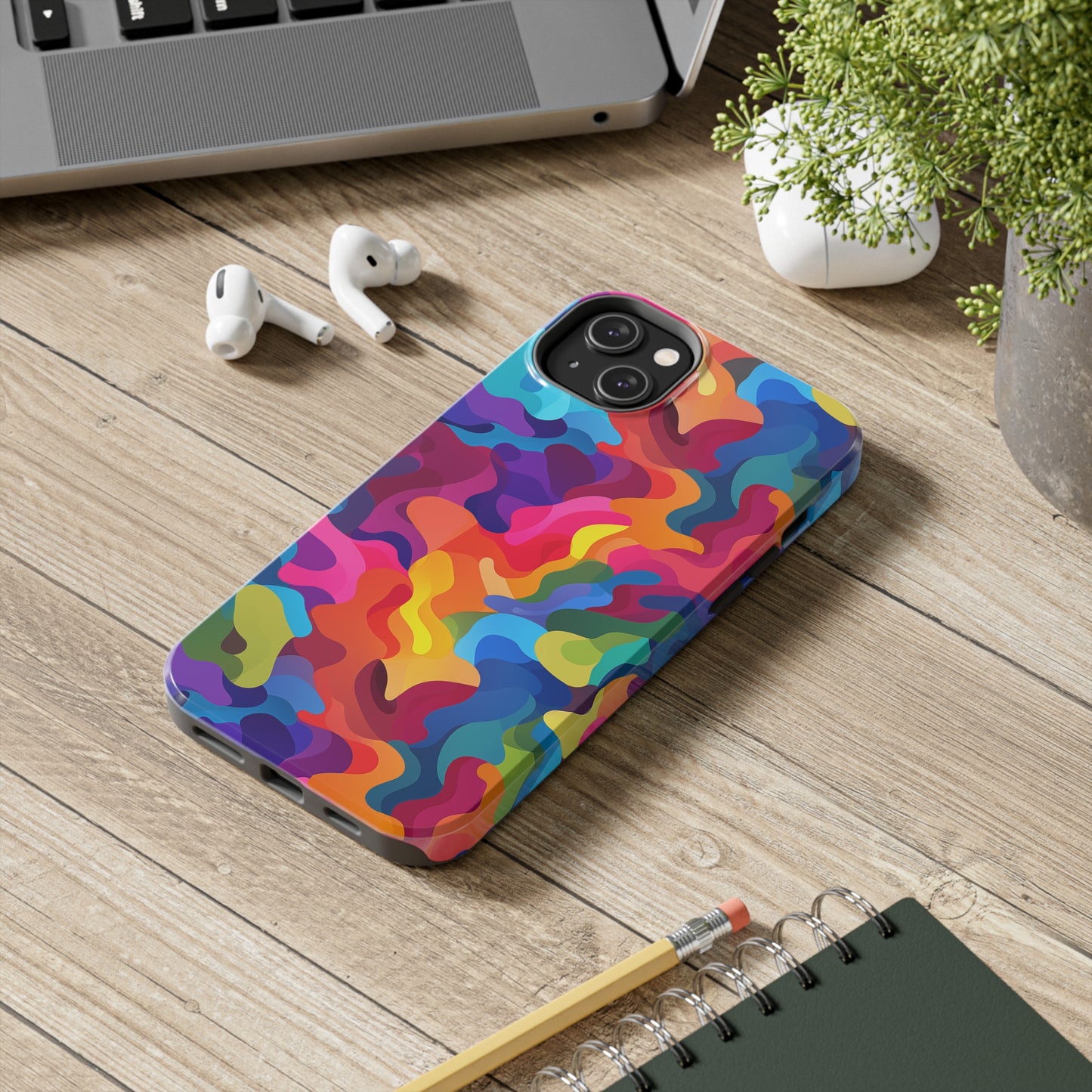 Rainbow Camouflage, iPhone 7, 8, X, 11, 12, 13, 14, 15+ case.