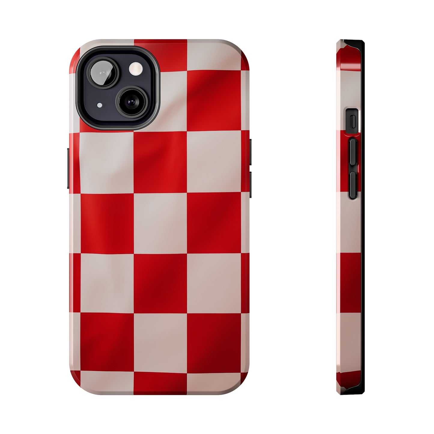 Checkered red, iPhone 7, 8, X, 11, 12, 13, 14, 15+ case.