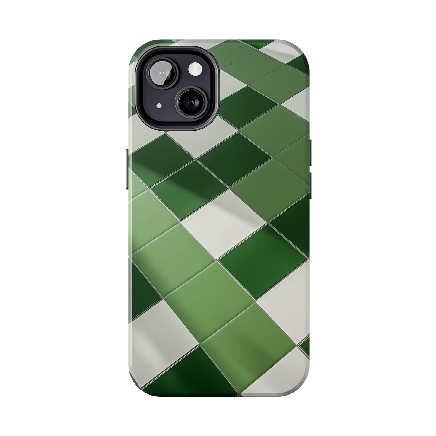 Checkered green, iPhone 7, 8, X, 11, 12, 13, 14, 15+ case.