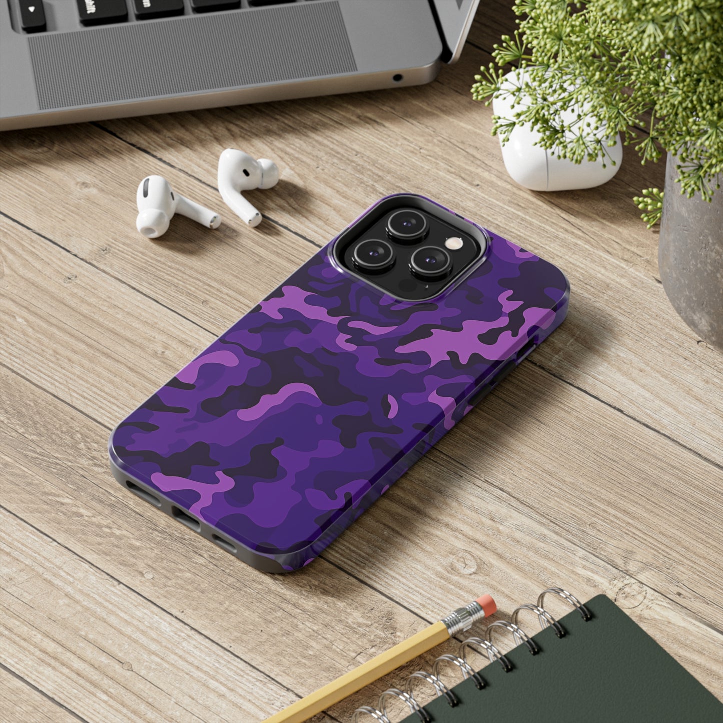 Purple Camouflage, iPhone 7, 8, X, 11, 12, 13, 14, 15+ case.