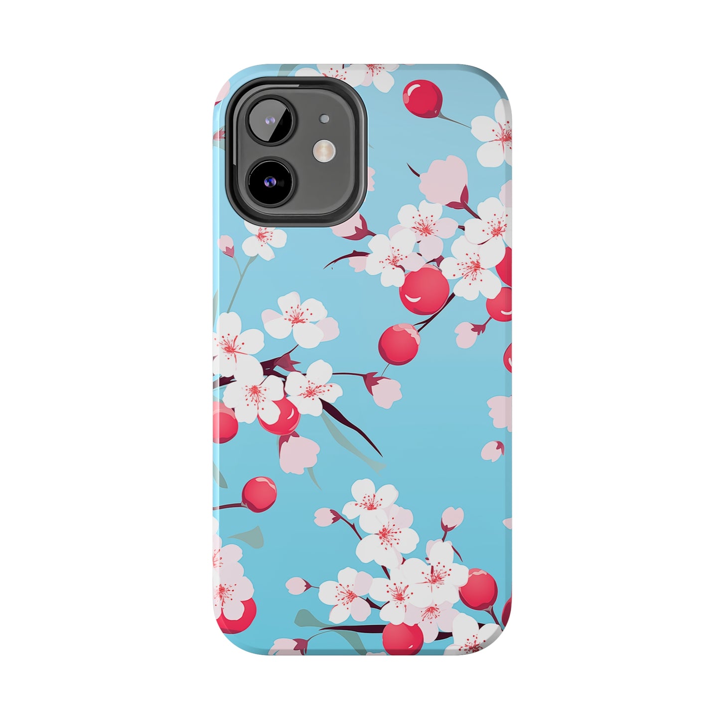 Cherries and Cherry Blossoms, iPhone 7, 8, X, 11, 12, 13, 14, 15+ case.