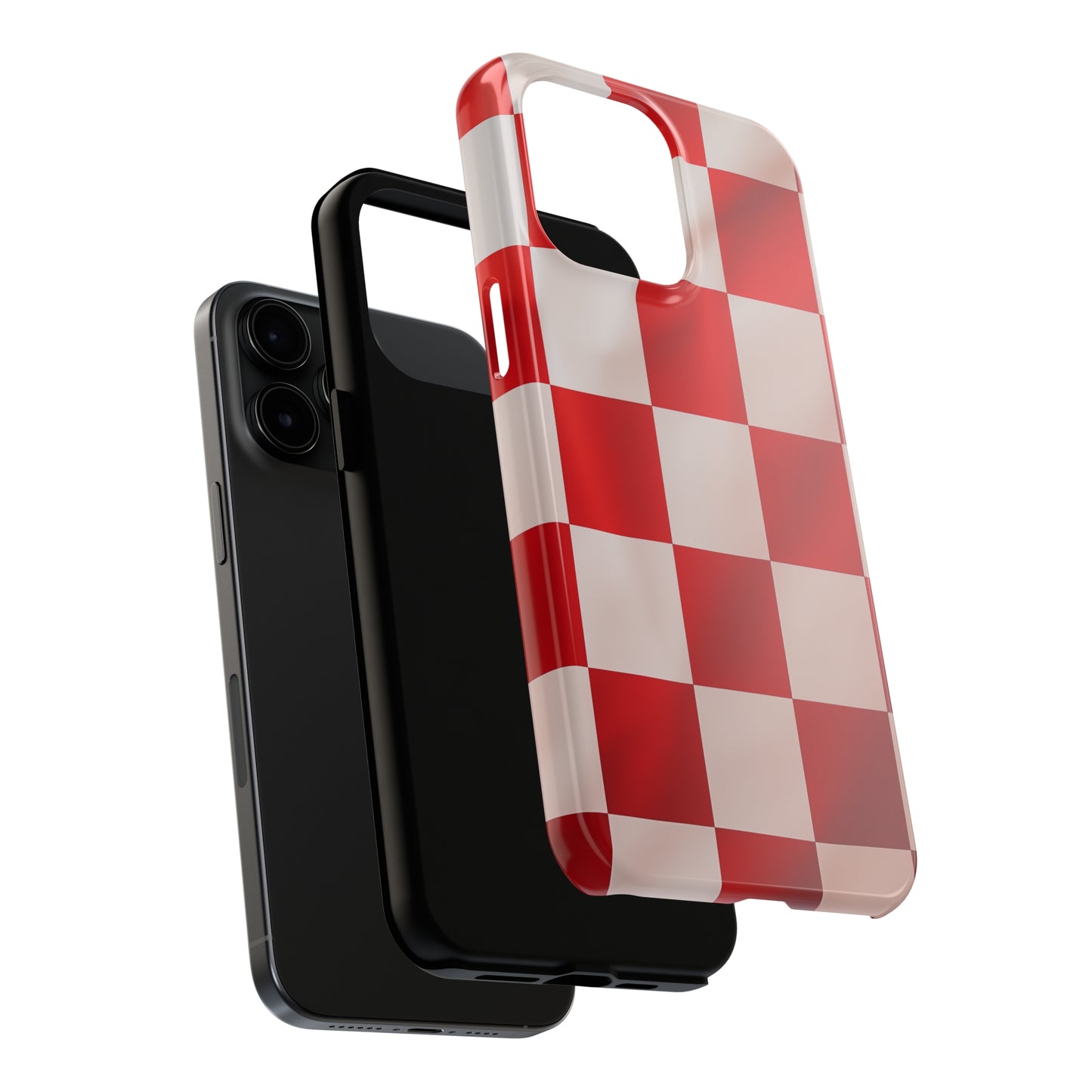 Checkered red, iPhone 7, 8, X, 11, 12, 13, 14, 15+ case.