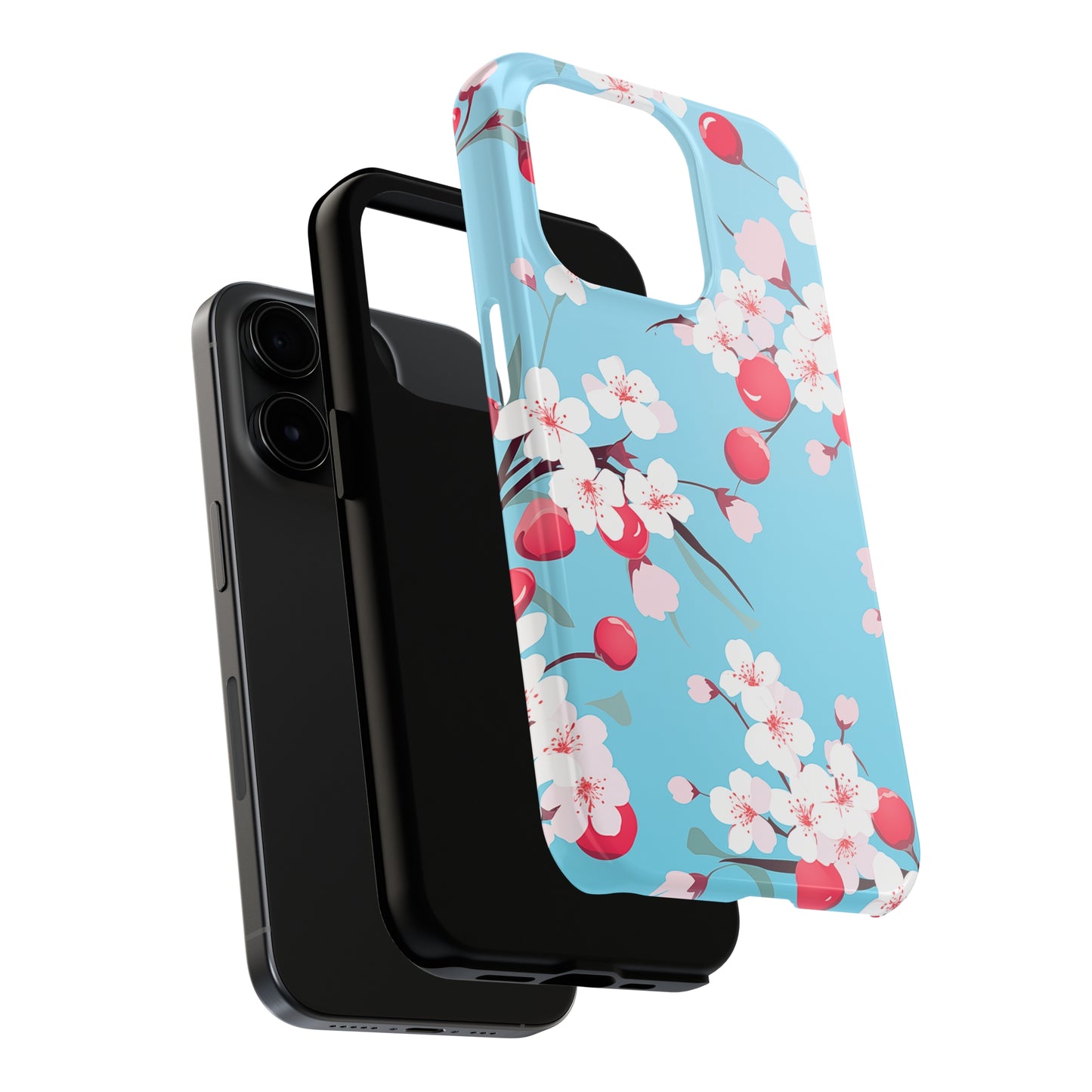 Cherries and Cherry Blossoms, iPhone 7, 8, X, 11, 12, 13, 14, 15+ case.