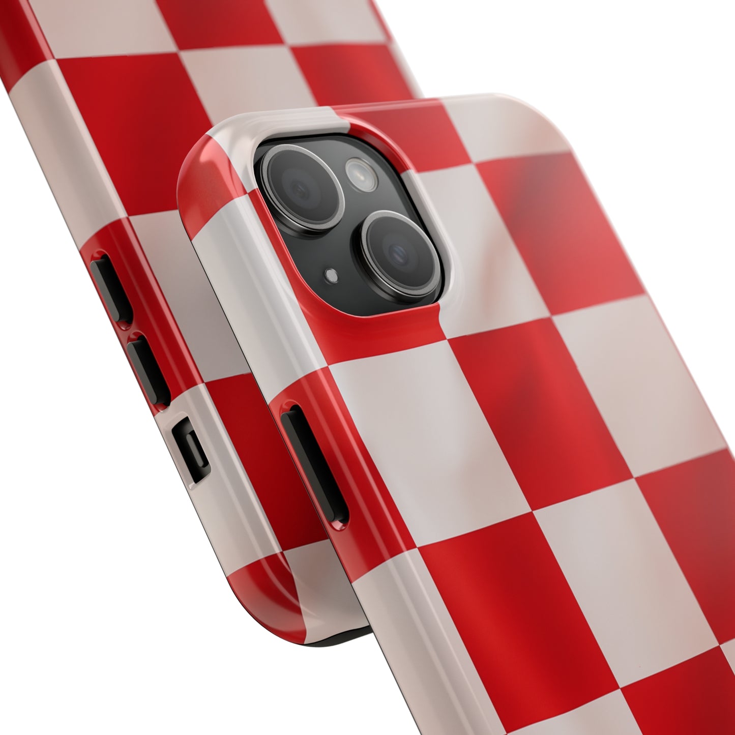 Checkered red, iPhone 7, 8, X, 11, 12, 13, 14, 15+ case.