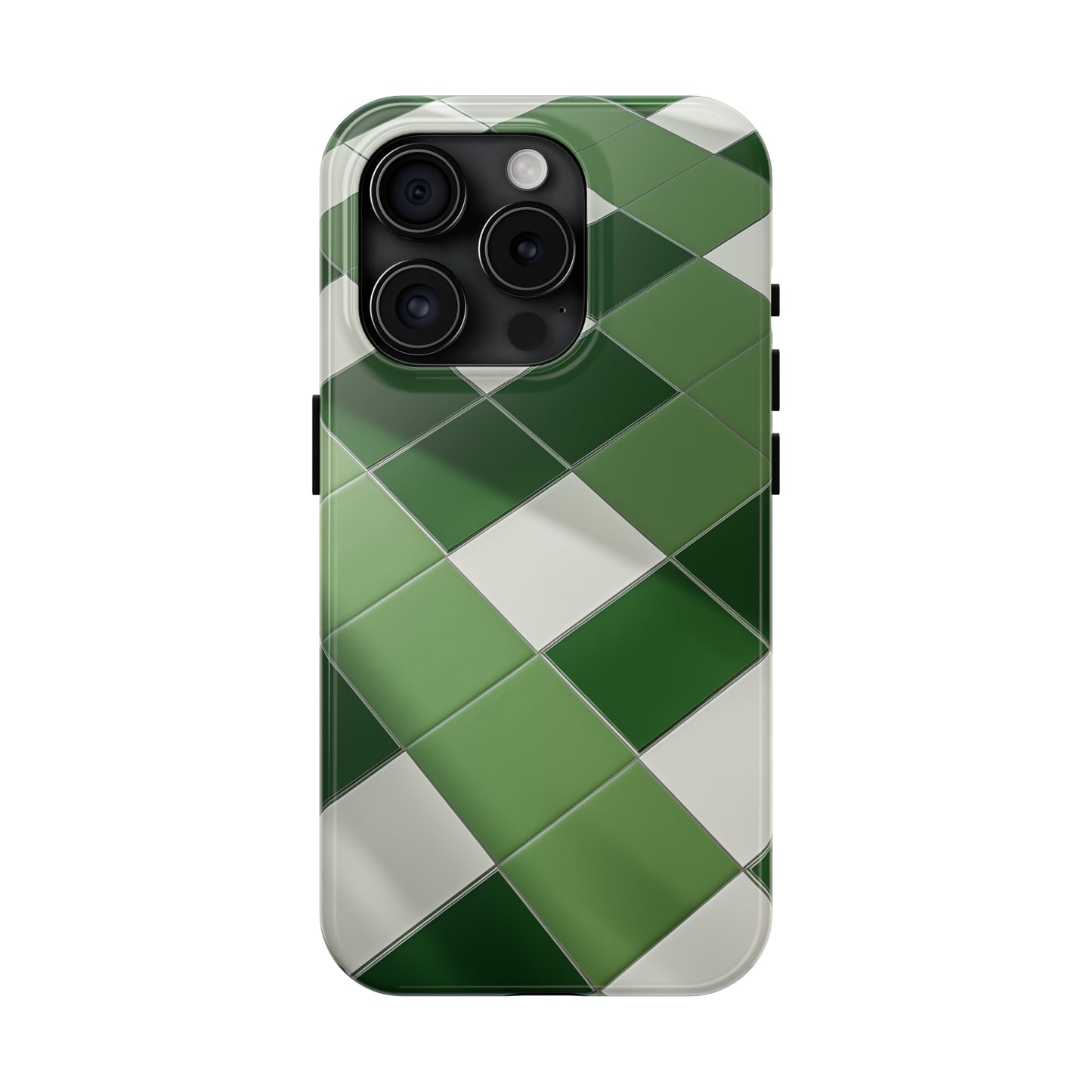 Checkered green, iPhone 7, 8, X, 11, 12, 13, 14, 15+ case.