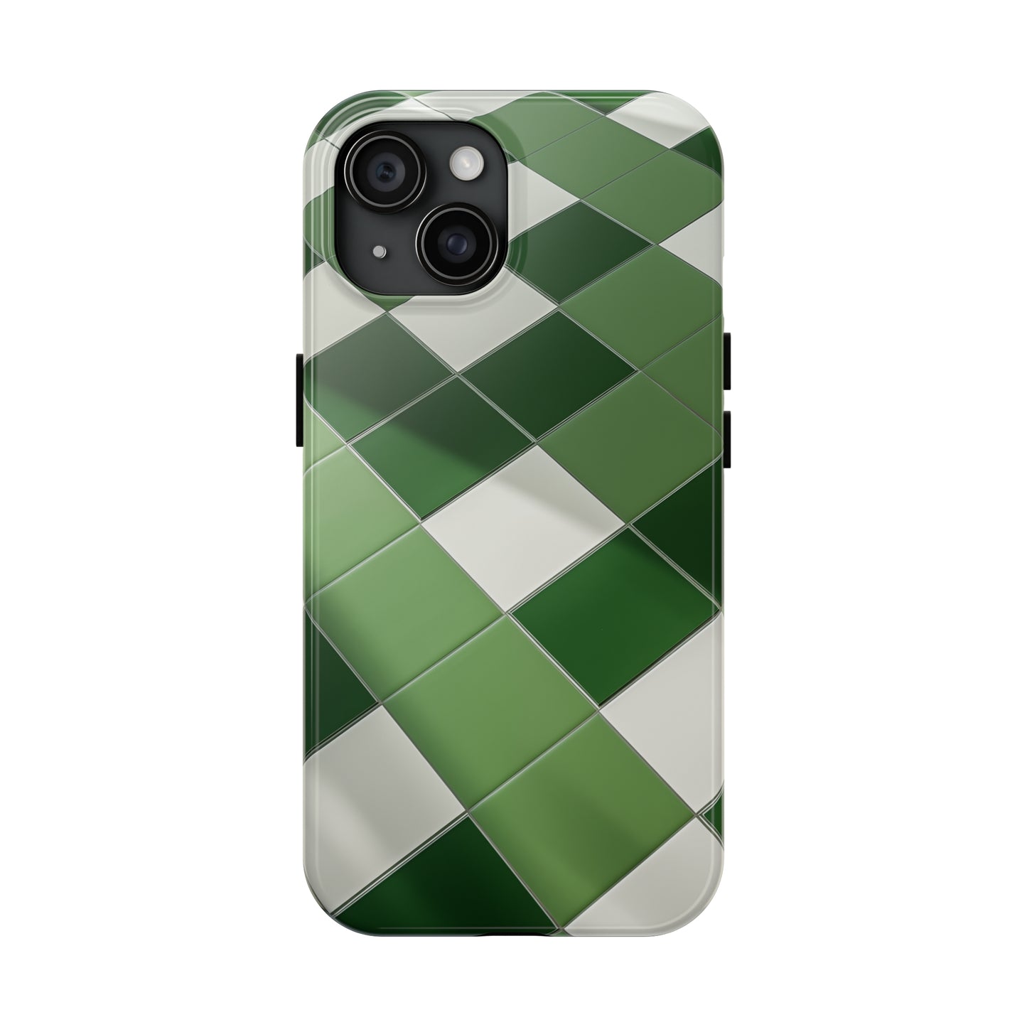 Checkered green, iPhone 7, 8, X, 11, 12, 13, 14, 15+ case.