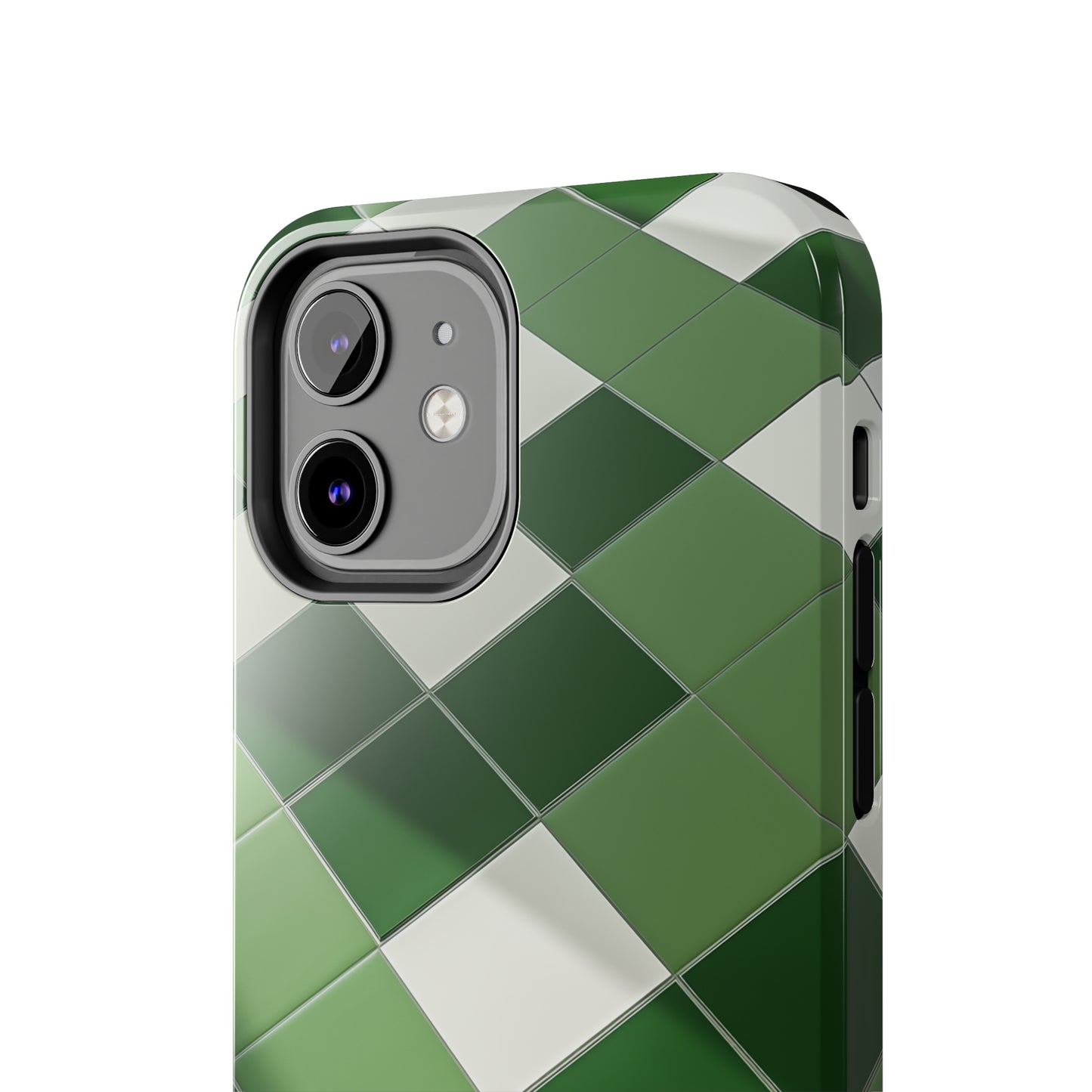 Checkered green, iPhone 7, 8, X, 11, 12, 13, 14, 15+ case.