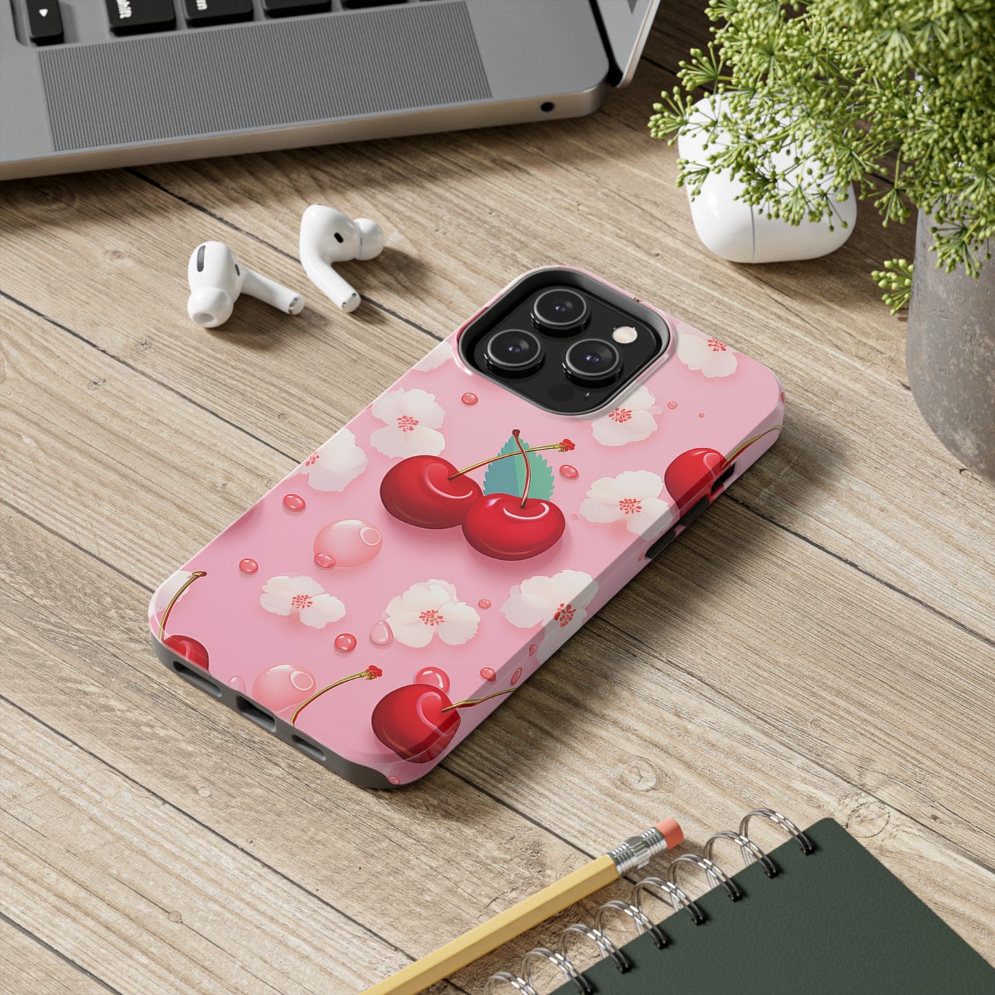 Cherries and Cherry Blossoms #02, iPhone 7, 8, X, 11, 12, 13, 14, 15+ case.