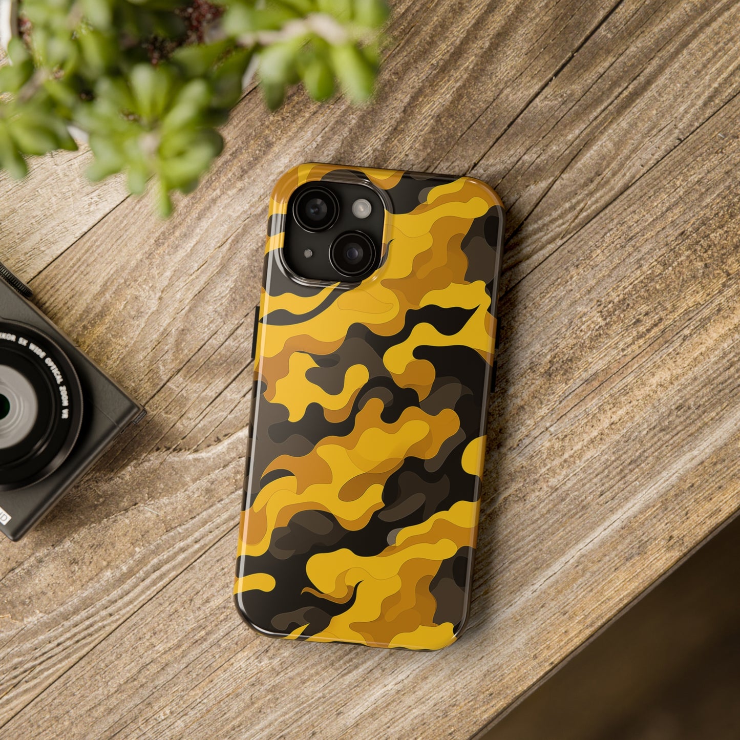 Yellow Camouflage, iPhone 7, 8, X, 11, 12, 13, 14, 15+ case.