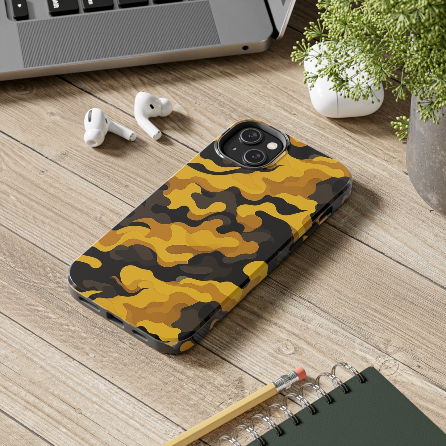 Yellow Camouflage, iPhone 7, 8, X, 11, 12, 13, 14, 15+ case.