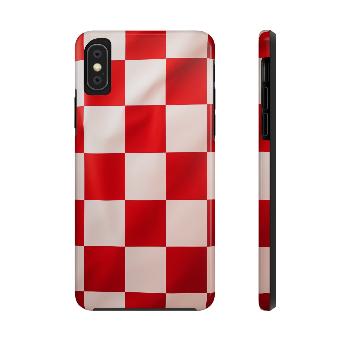 Checkered red, iPhone 7, 8, X, 11, 12, 13, 14, 15+ case.