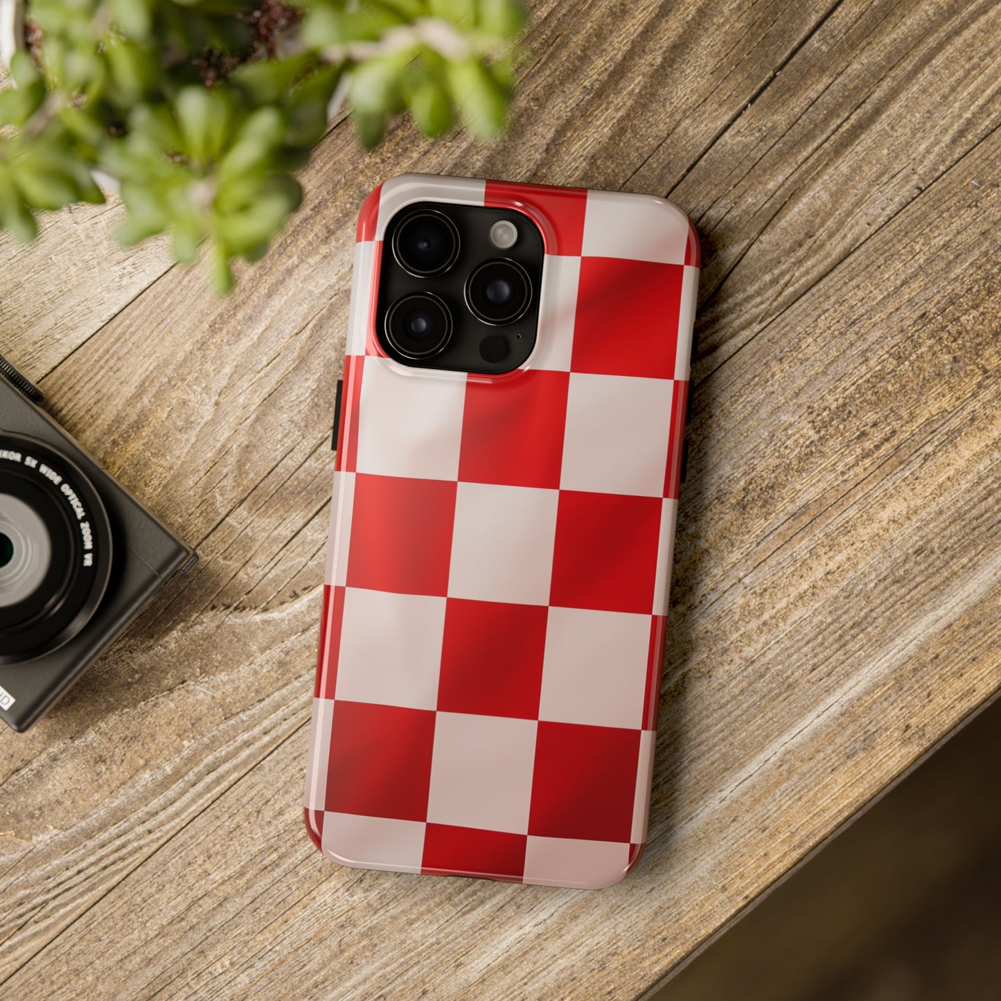 Checkered red, iPhone 7, 8, X, 11, 12, 13, 14, 15+ case.