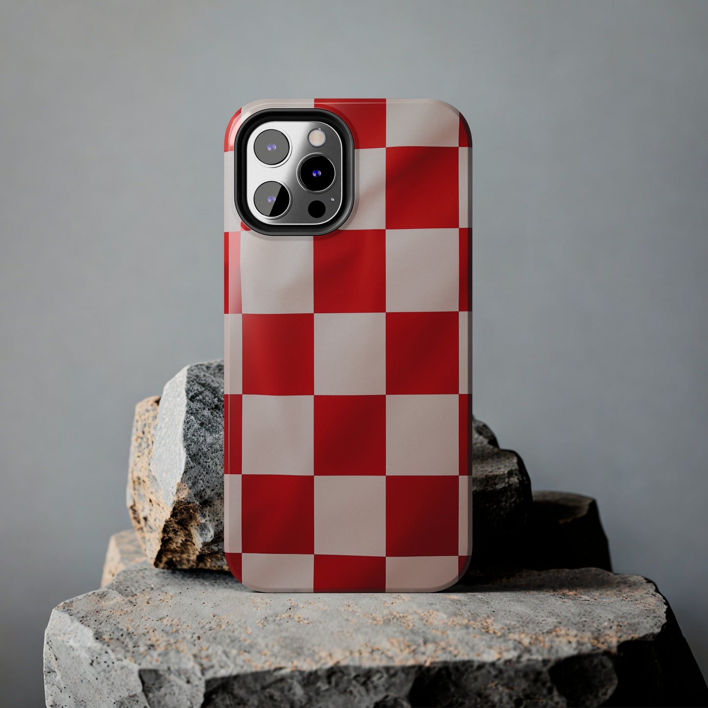 Checkered red, iPhone 7, 8, X, 11, 12, 13, 14, 15+ case.