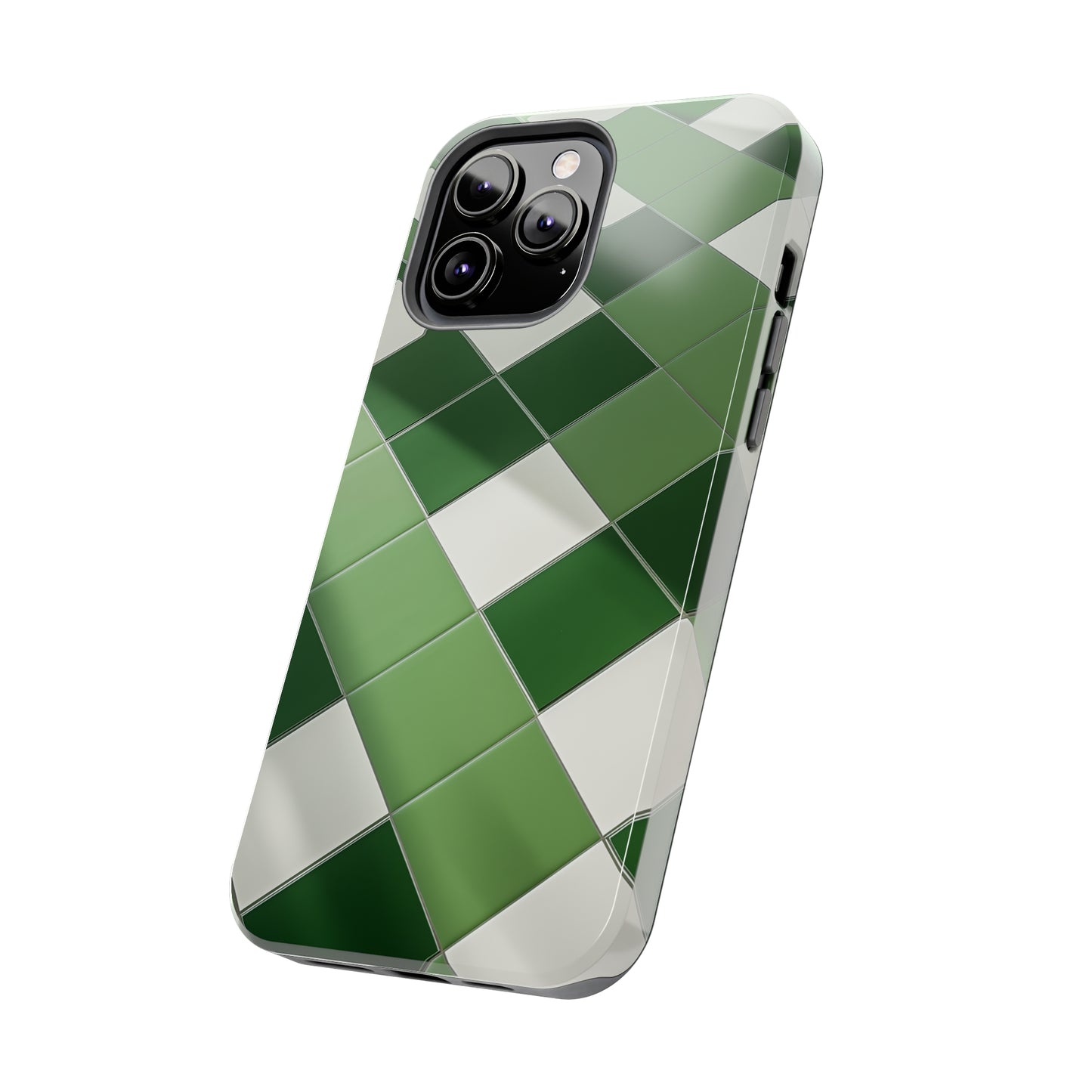 Checkered green, iPhone 7, 8, X, 11, 12, 13, 14, 15+ case.