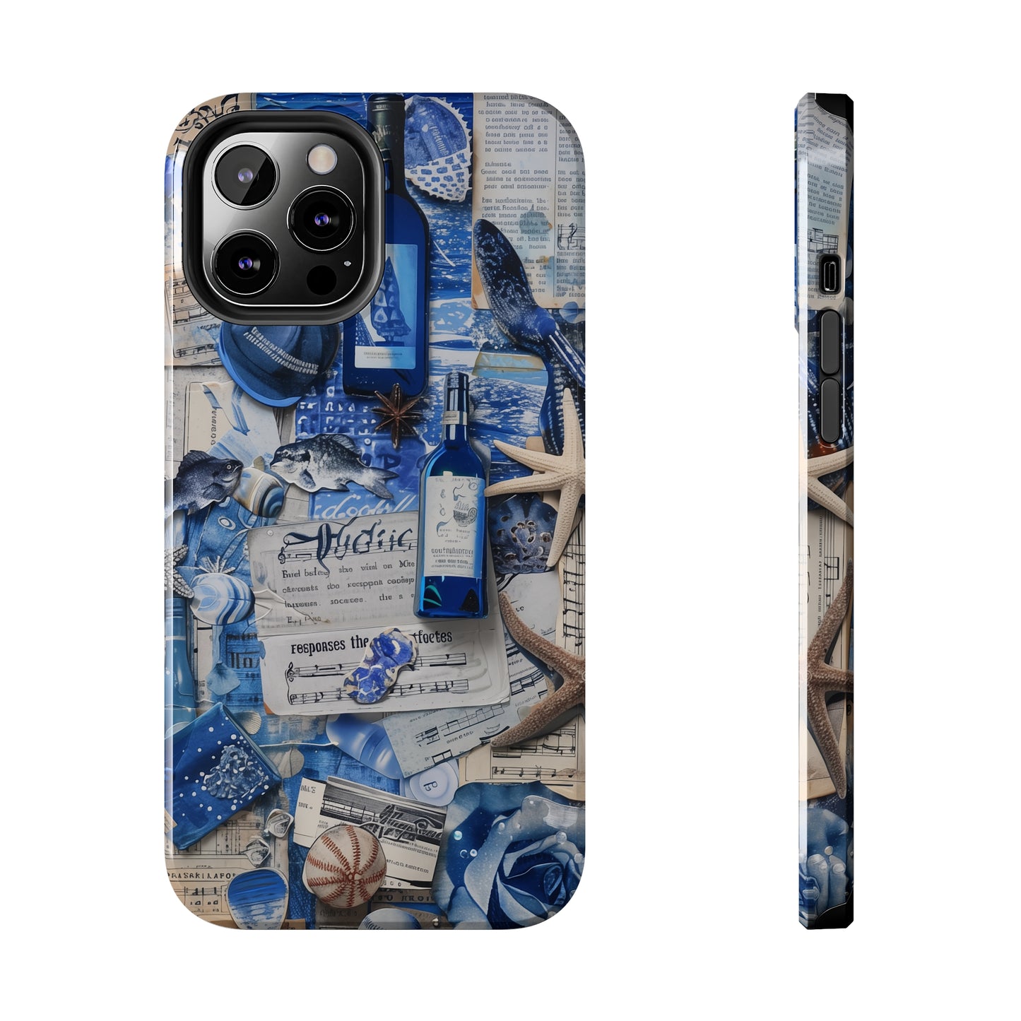 Various blue collage 03, iPhone 7, 8, X, 11, 12, 13, 14, 15+ case.