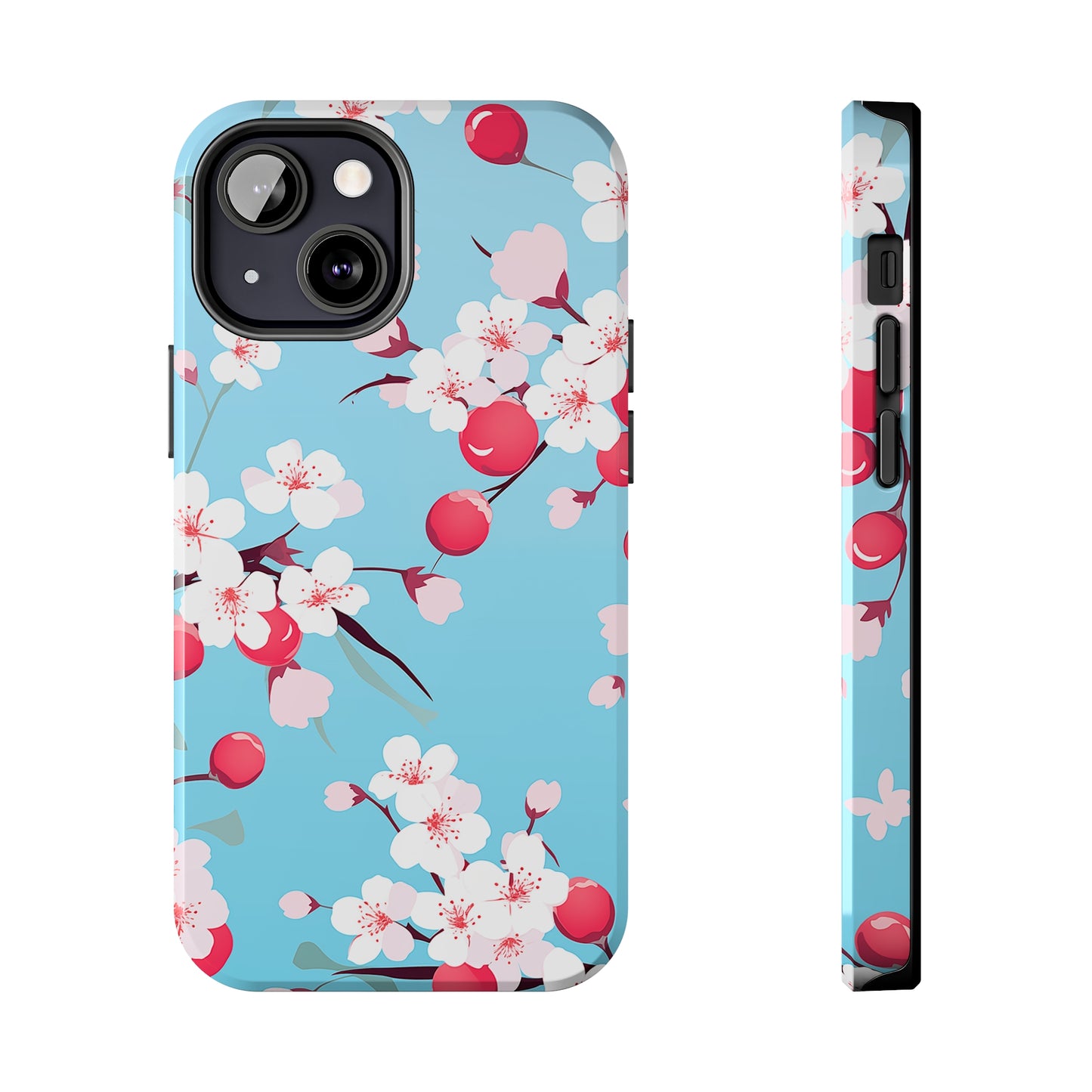 Cherries and Cherry Blossoms, iPhone 7, 8, X, 11, 12, 13, 14, 15+ case.