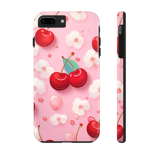 Cherries and Cherry Blossoms #02, iPhone 7, 8, X, 11, 12, 13, 14, 15+ case.