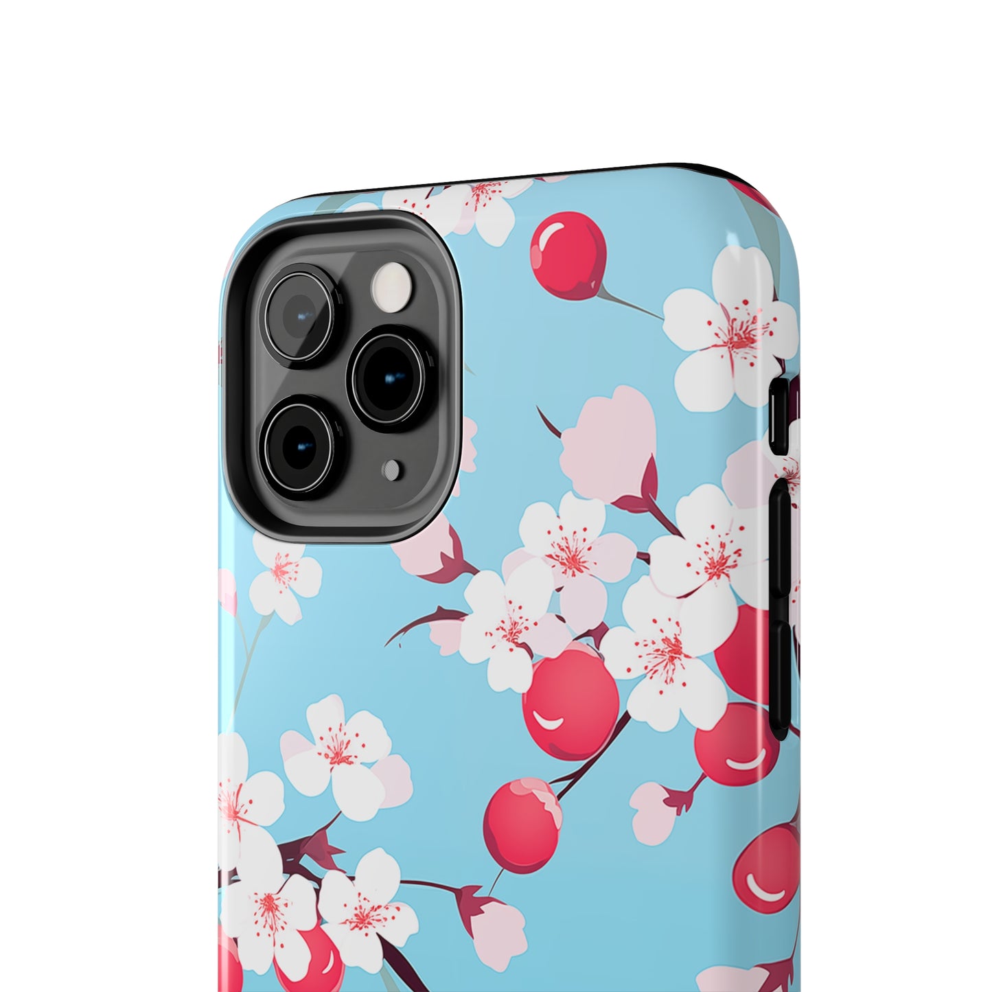 Cherries and Cherry Blossoms, iPhone 7, 8, X, 11, 12, 13, 14, 15+ case.