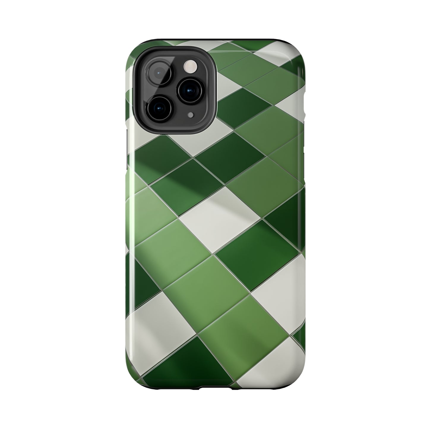 Checkered green, iPhone 7, 8, X, 11, 12, 13, 14, 15+ case.