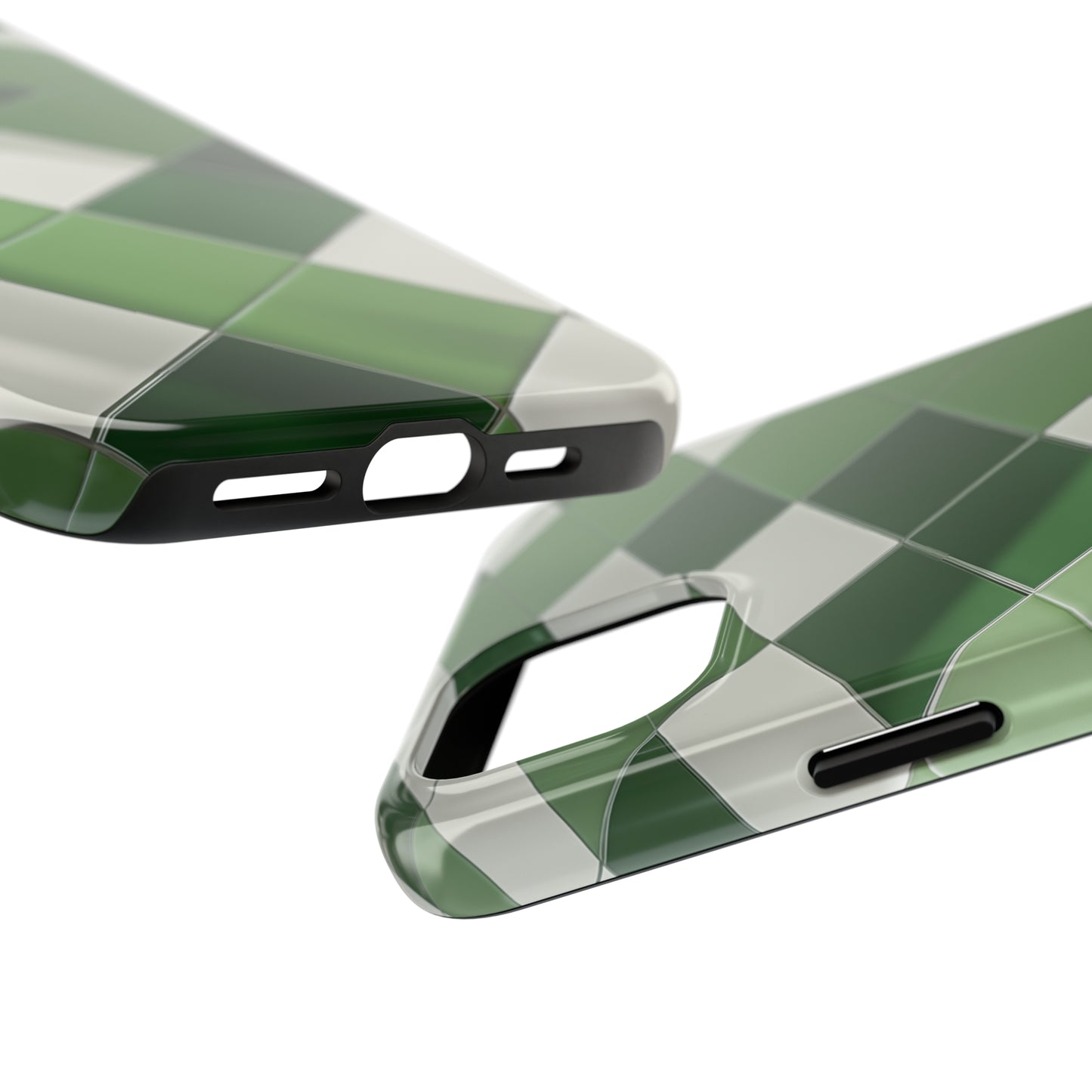 Checkered green, iPhone 7, 8, X, 11, 12, 13, 14, 15+ case.