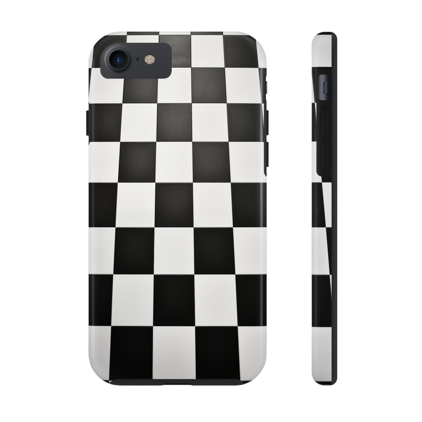 Checkered black and white, iPhone 7, 8, X, 11, 12, 13, 14, 15+ case.