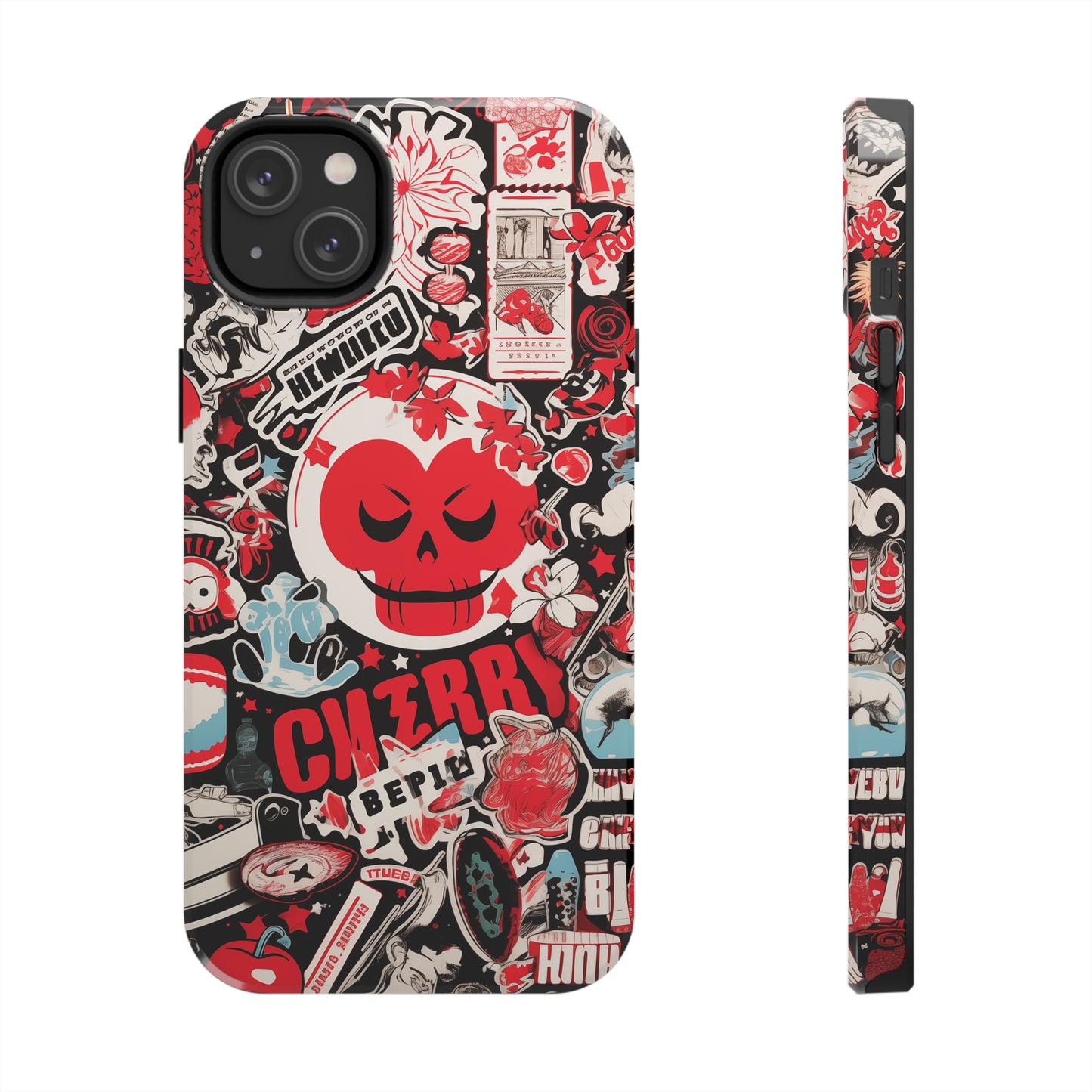 Red collage 08, iPhone 7, 8, X, 11, 12, 13, 14, 15+ case.