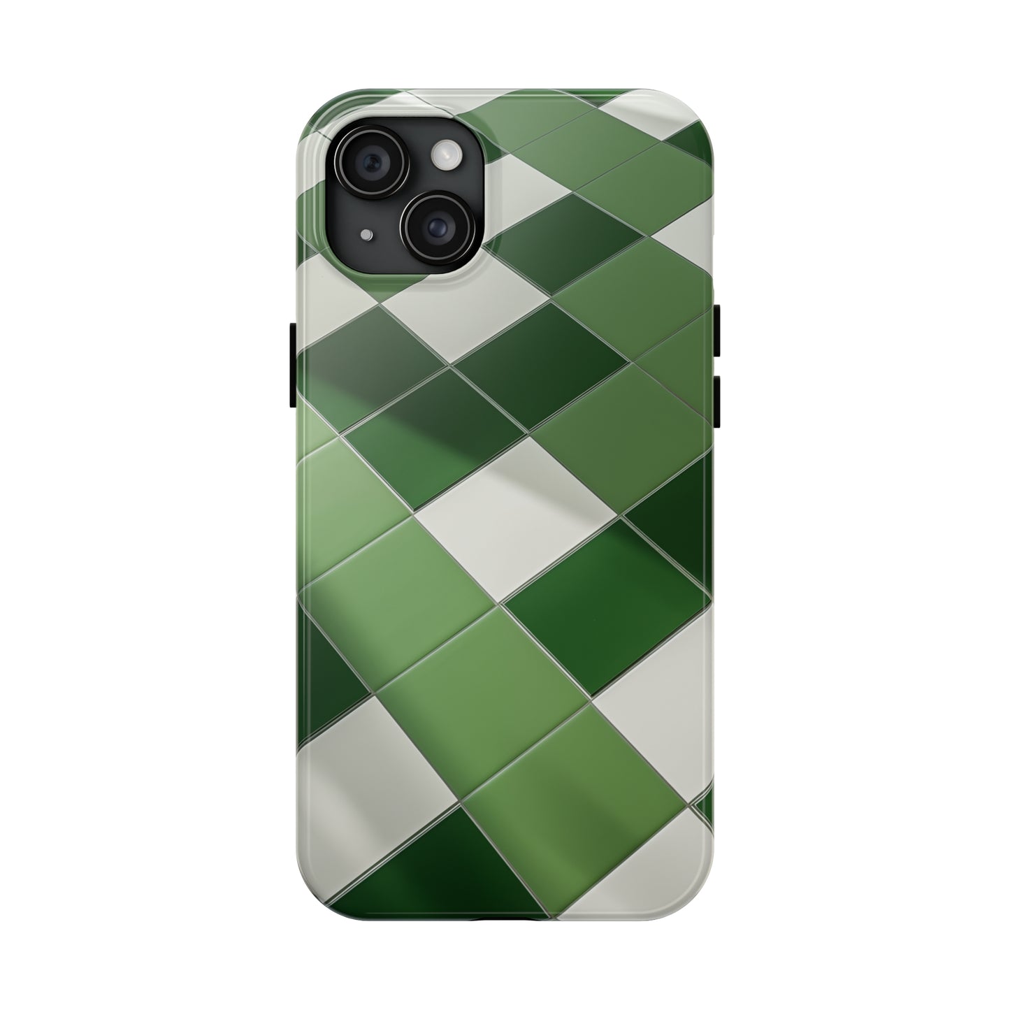 Checkered green, iPhone 7, 8, X, 11, 12, 13, 14, 15+ case.