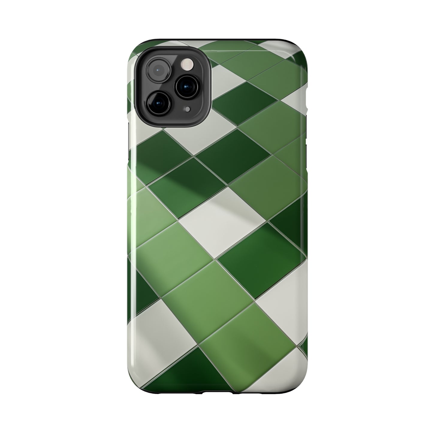 Checkered green, iPhone 7, 8, X, 11, 12, 13, 14, 15+ case.