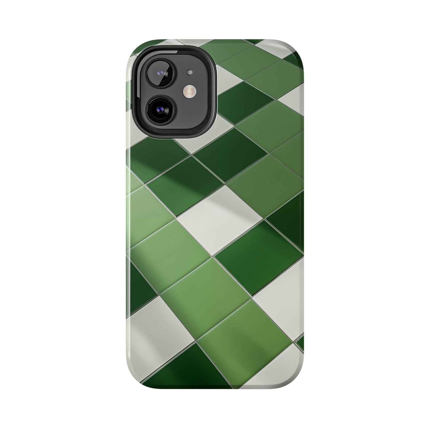 Checkered green, iPhone 7, 8, X, 11, 12, 13, 14, 15+ case.