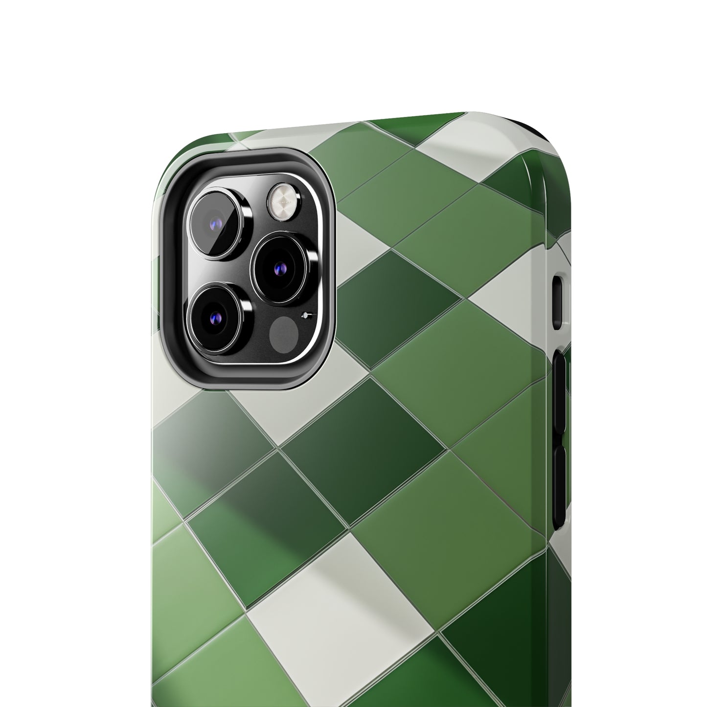 Checkered green, iPhone 7, 8, X, 11, 12, 13, 14, 15+ case.