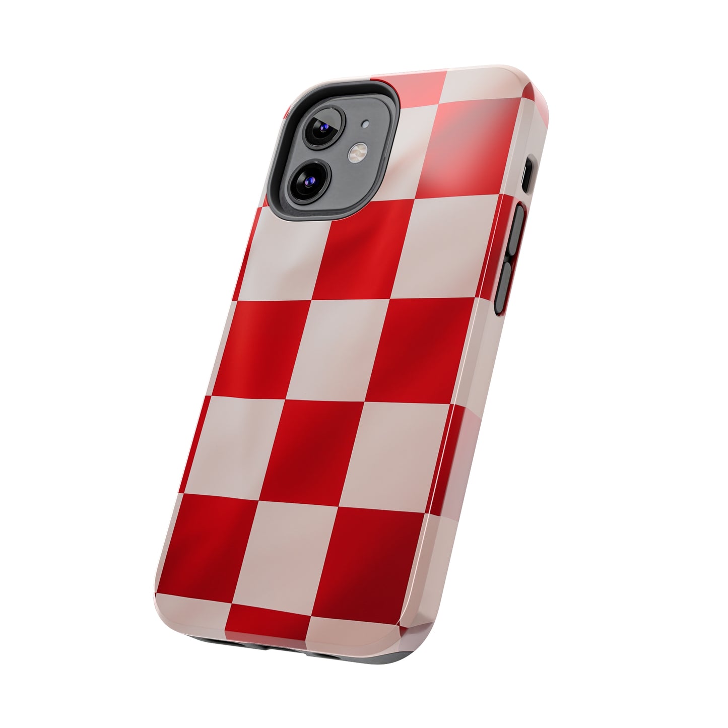 Checkered red, iPhone 7, 8, X, 11, 12, 13, 14, 15+ case.