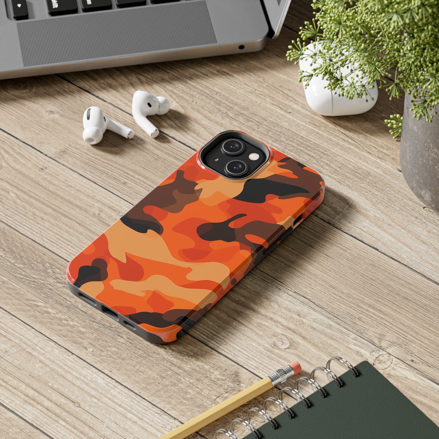 Orange Camouflage, iPhone 7, 8, X, 11, 12, 13, 14, 15+ case.