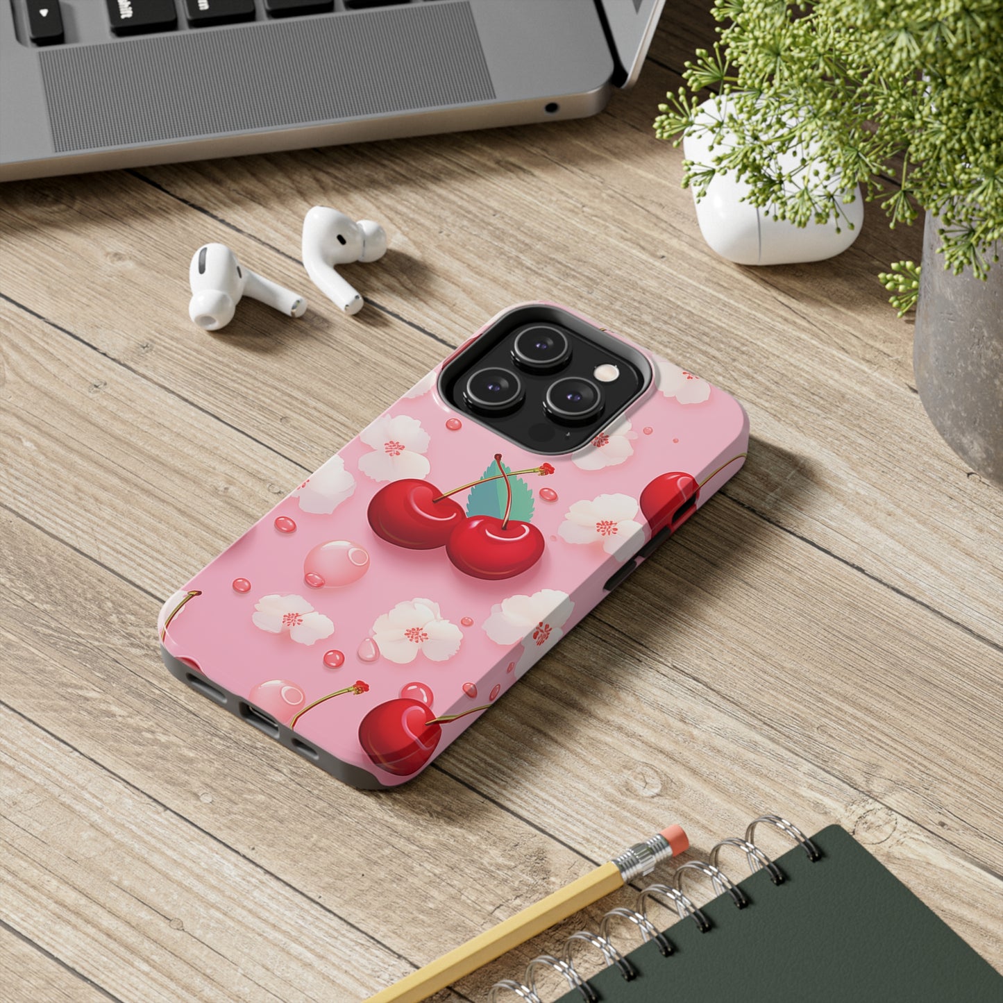 Cherries and Cherry Blossoms #02, iPhone 7, 8, X, 11, 12, 13, 14, 15+ case.