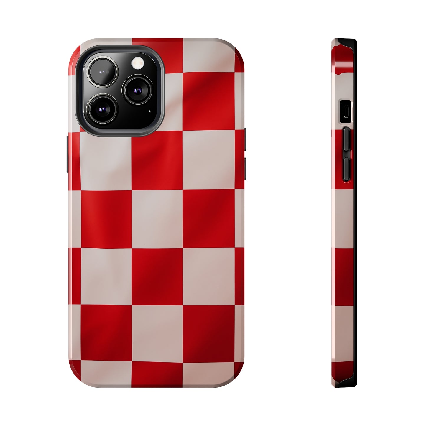 Checkered red, iPhone 7, 8, X, 11, 12, 13, 14, 15+ case.