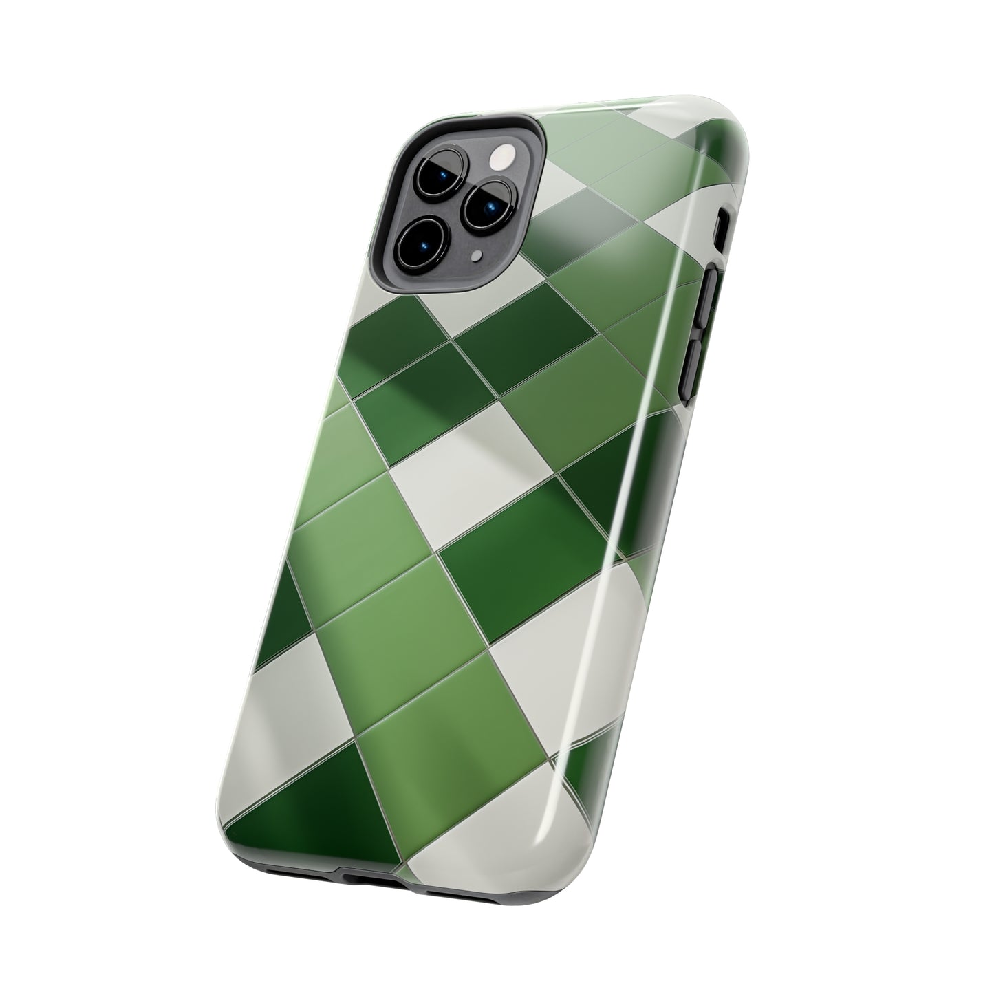 Checkered green, iPhone 7, 8, X, 11, 12, 13, 14, 15+ case.