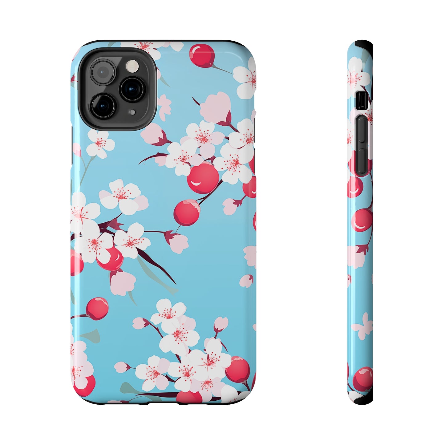 Cherries and Cherry Blossoms, iPhone 7, 8, X, 11, 12, 13, 14, 15+ case.