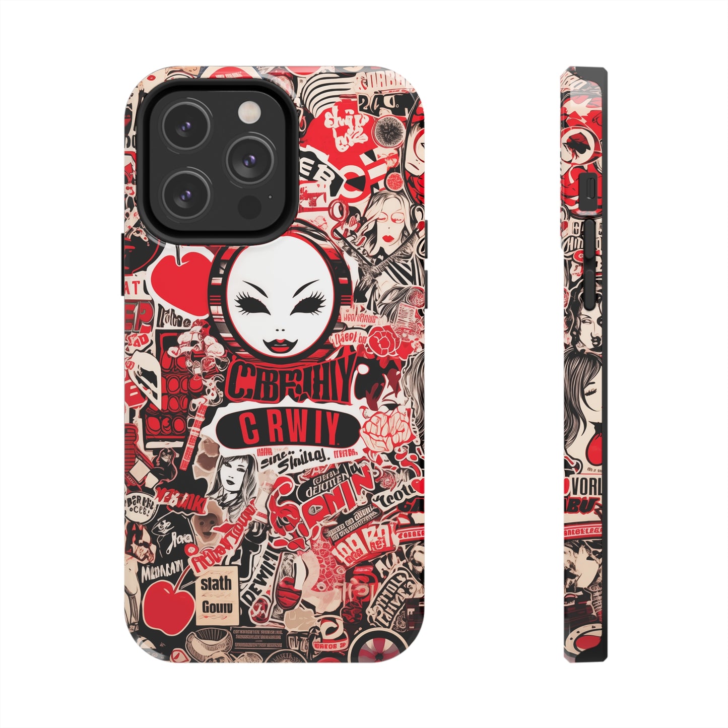 Red collage 09, iPhone 7, 8, X, 11, 12, 13, 14, 15+ case.